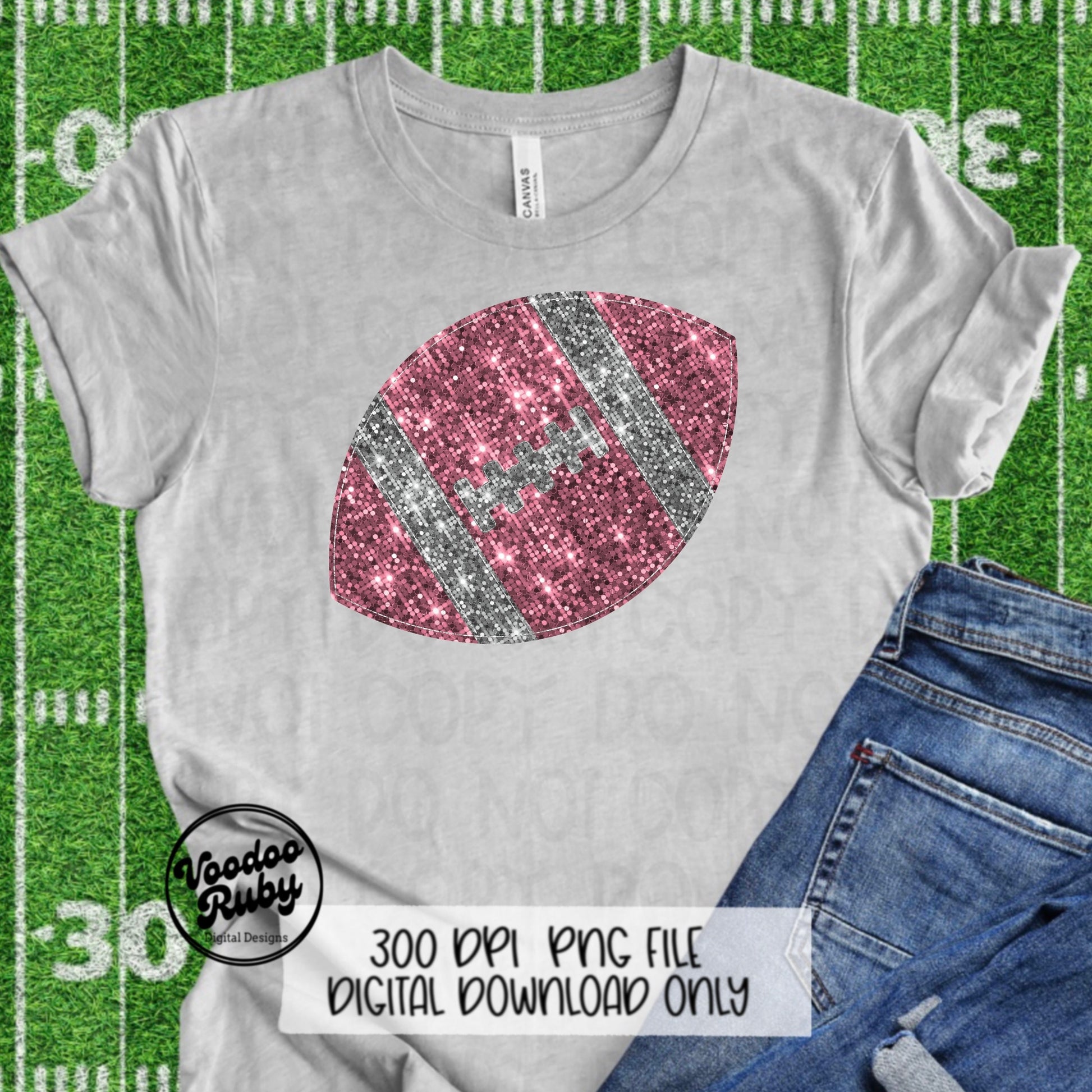 Sequin Football PNG Design Glitter Hand Drawn Digital Download Faux Sequins Patch PNG Printable Clip Art Faux Appliqué Football DTF