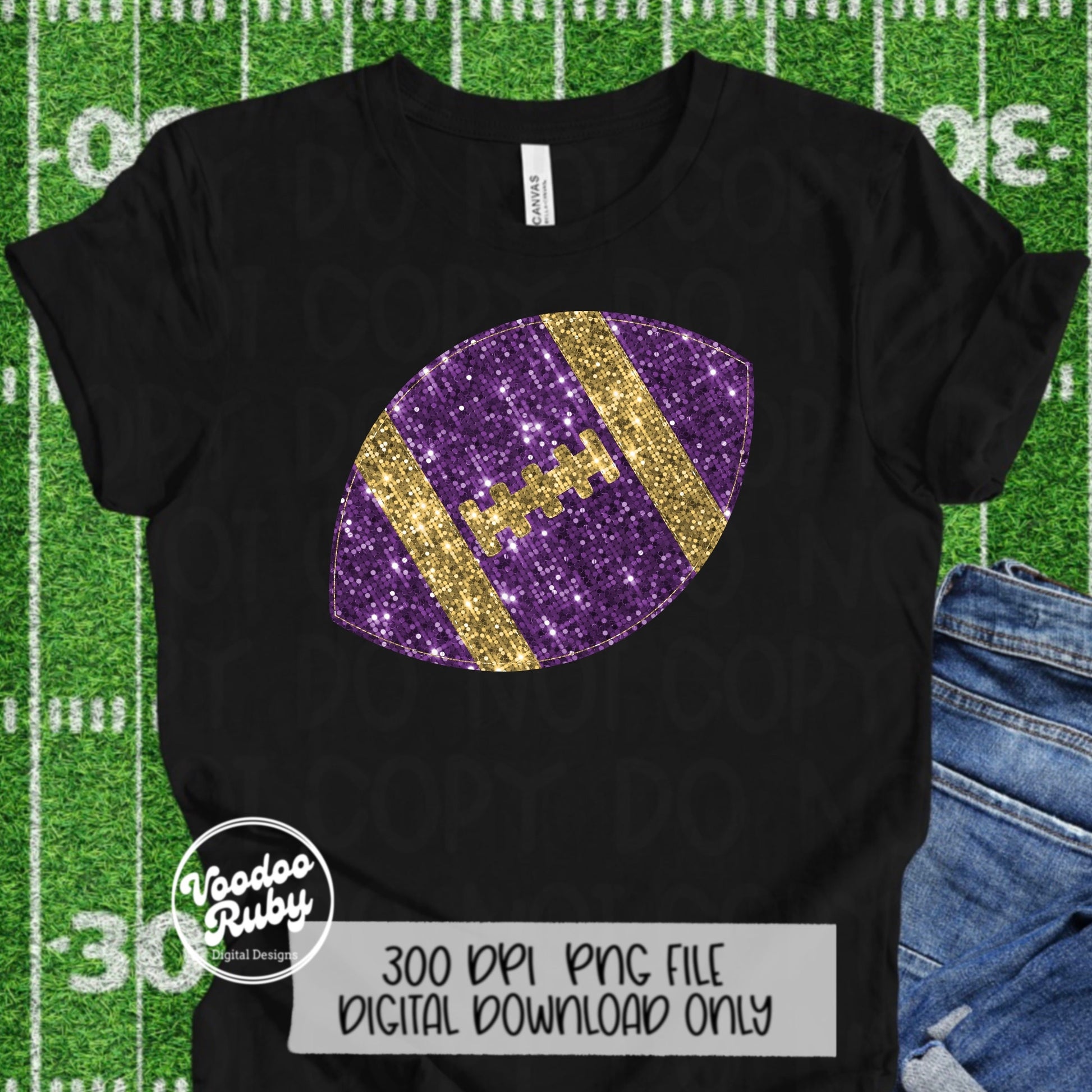 Sequin Purple Gold Football PNG Design Glitter Hand Drawn Digital Download Faux Sequins Patch PNG Printable Clip Art Faux Appliqué Football