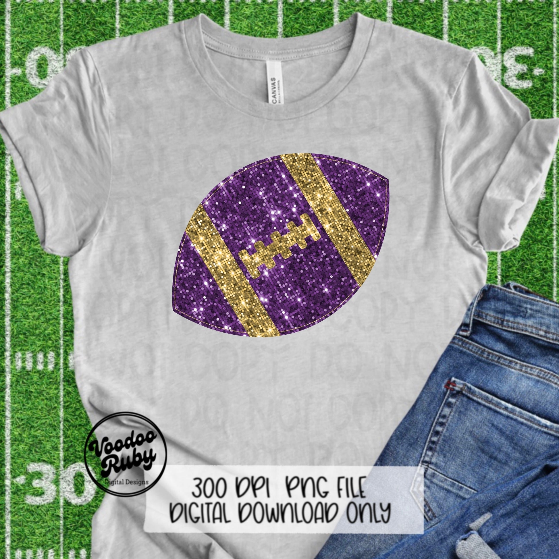 Sequin Purple Gold Football PNG Design Glitter Hand Drawn Digital Download Faux Sequins Patch PNG Printable Clip Art Faux Appliqué Football