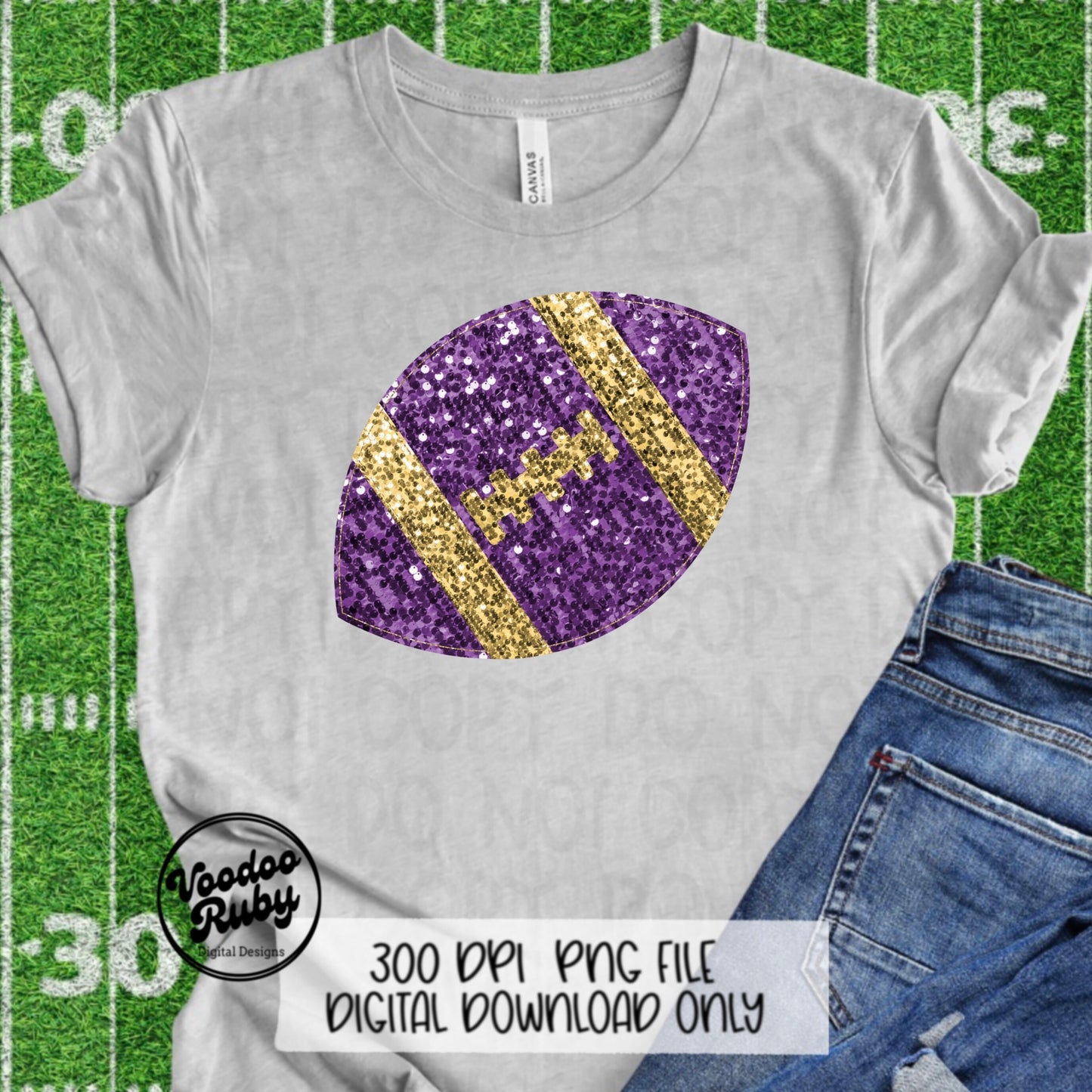 Sequin Football PNG Design Glitter Hand Drawn Digital Download Faux Sequins Patch PNG Printable Clip Art Faux Appliqué Football DTF