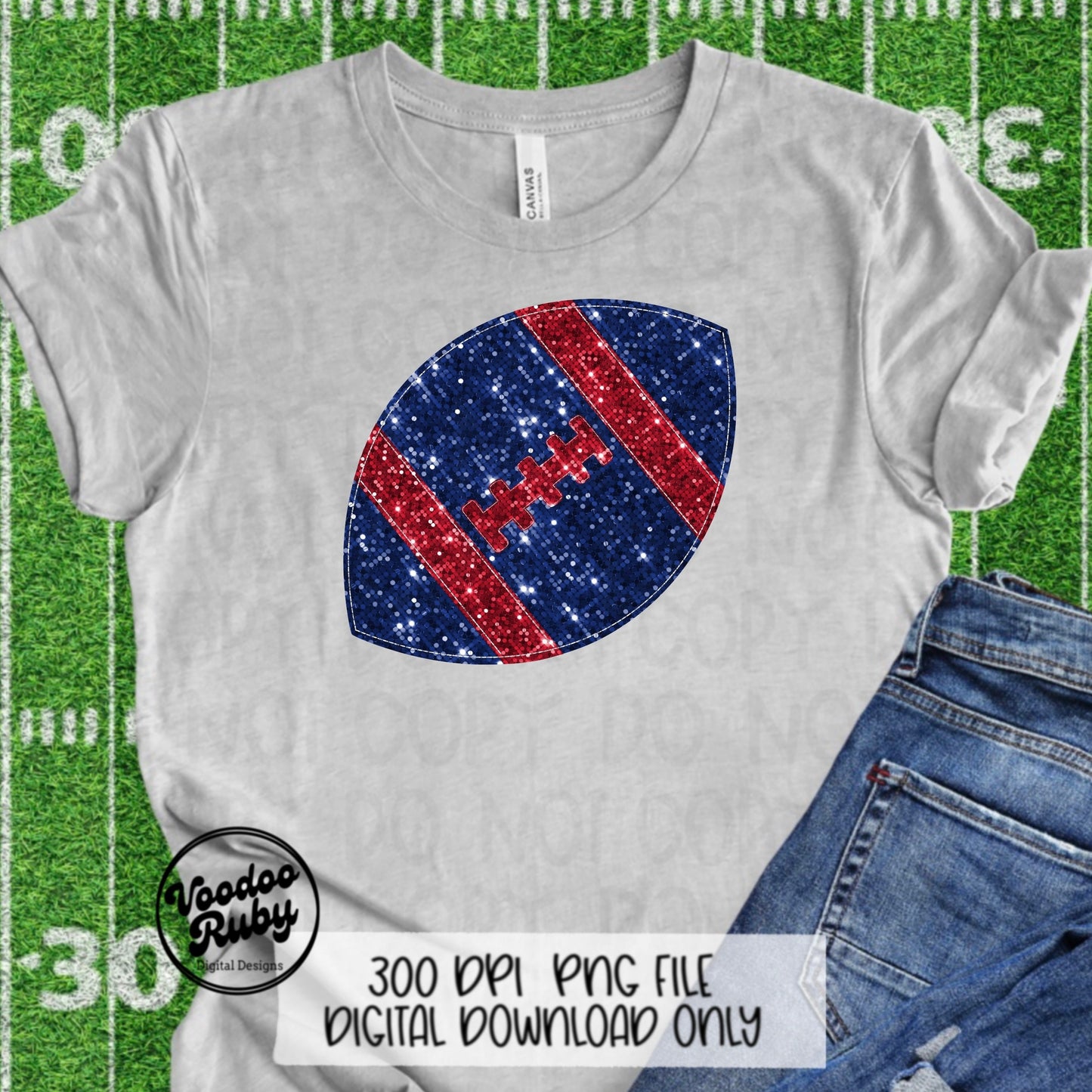 Red Blue Sequin Football PNG Design Sublimation Glitter Hand Drawn Digital Download Faux Sequin Patch PNG Glitter Football DTF Printable