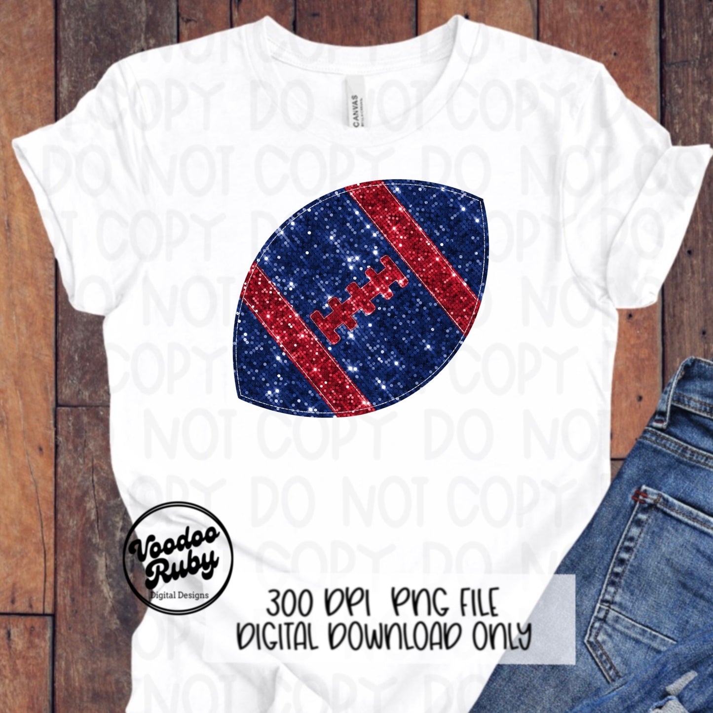 Red Blue Sequin Football PNG Design Sublimation Glitter Hand Drawn Digital Download Faux Sequin Patch PNG Glitter Football DTF Printable