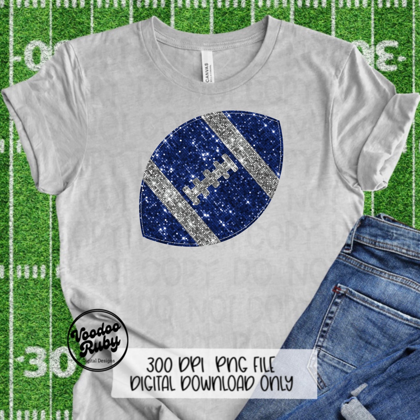 Sequin Football PNG Design Glitter Hand Drawn Digital Download Faux Sequins Patch PNG Printable Clip Art Faux Appliqué Football DTF