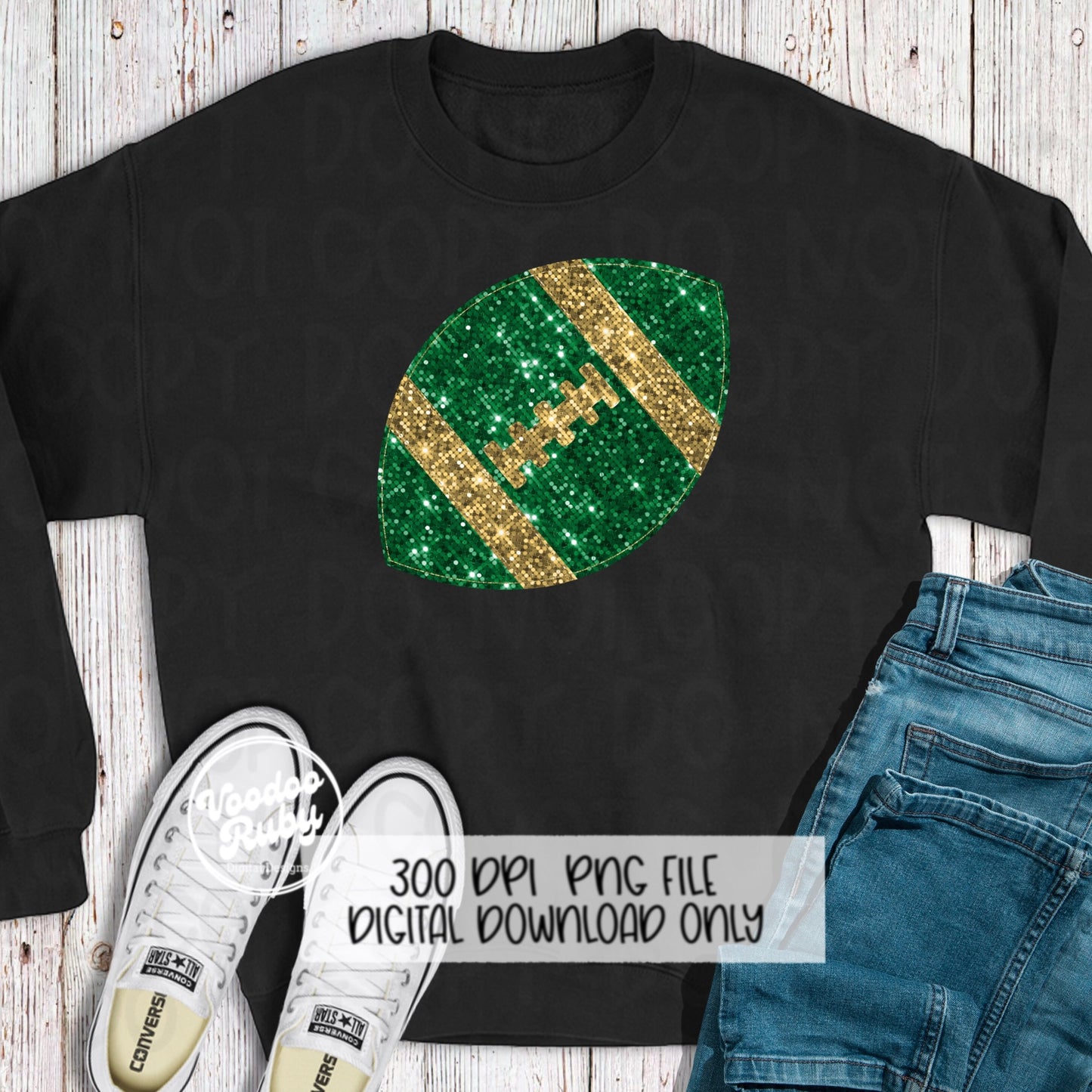 Sequin Green Gold Football PNG Design Glitter Sublimation Hand Drawn Digital Download Faux Patch PNG Printable Clip Art Appliqué Football