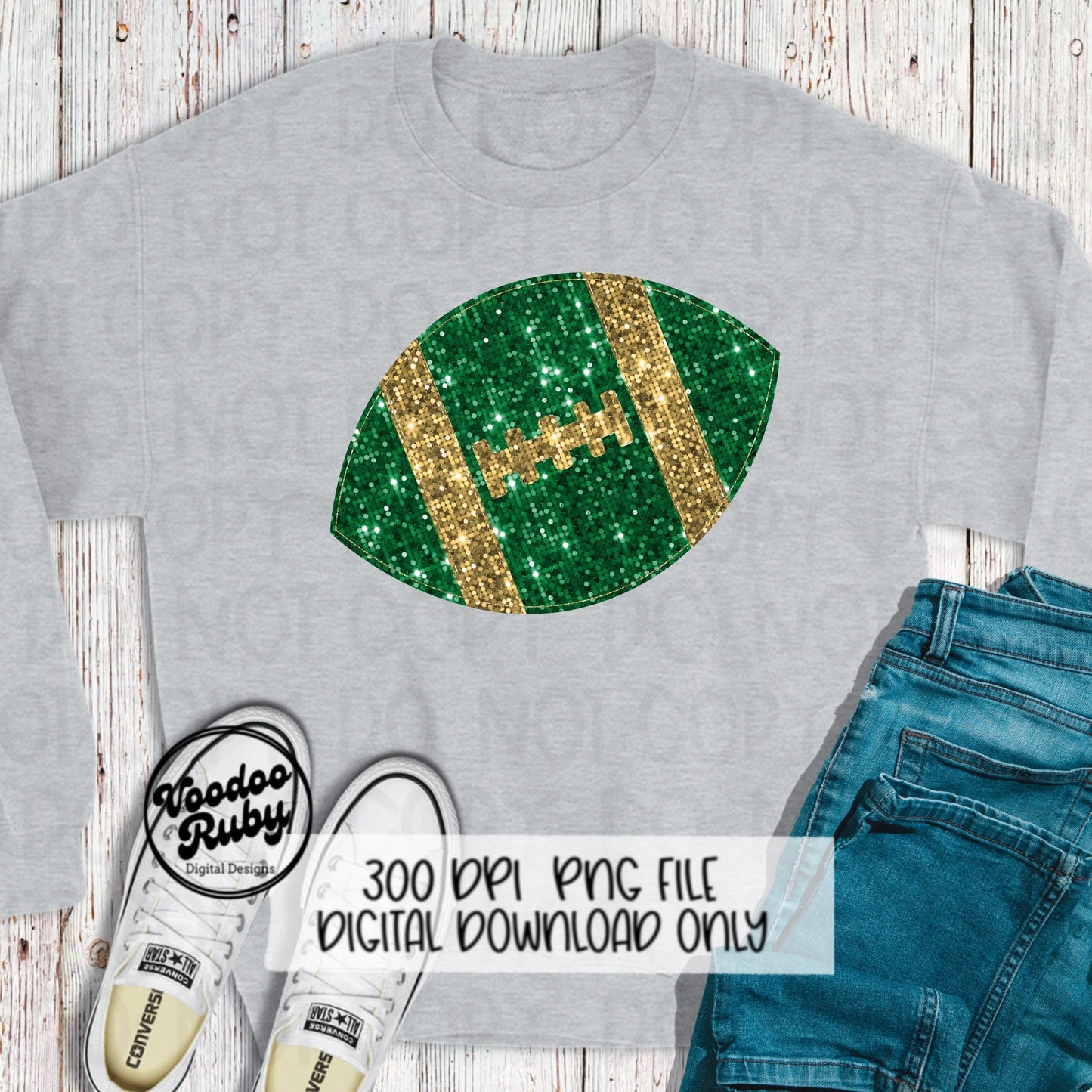 Sequin Green Gold Football PNG Design Glitter Sublimation Hand Drawn Digital Download Faux Patch PNG Printable Clip Art Appliqué Football