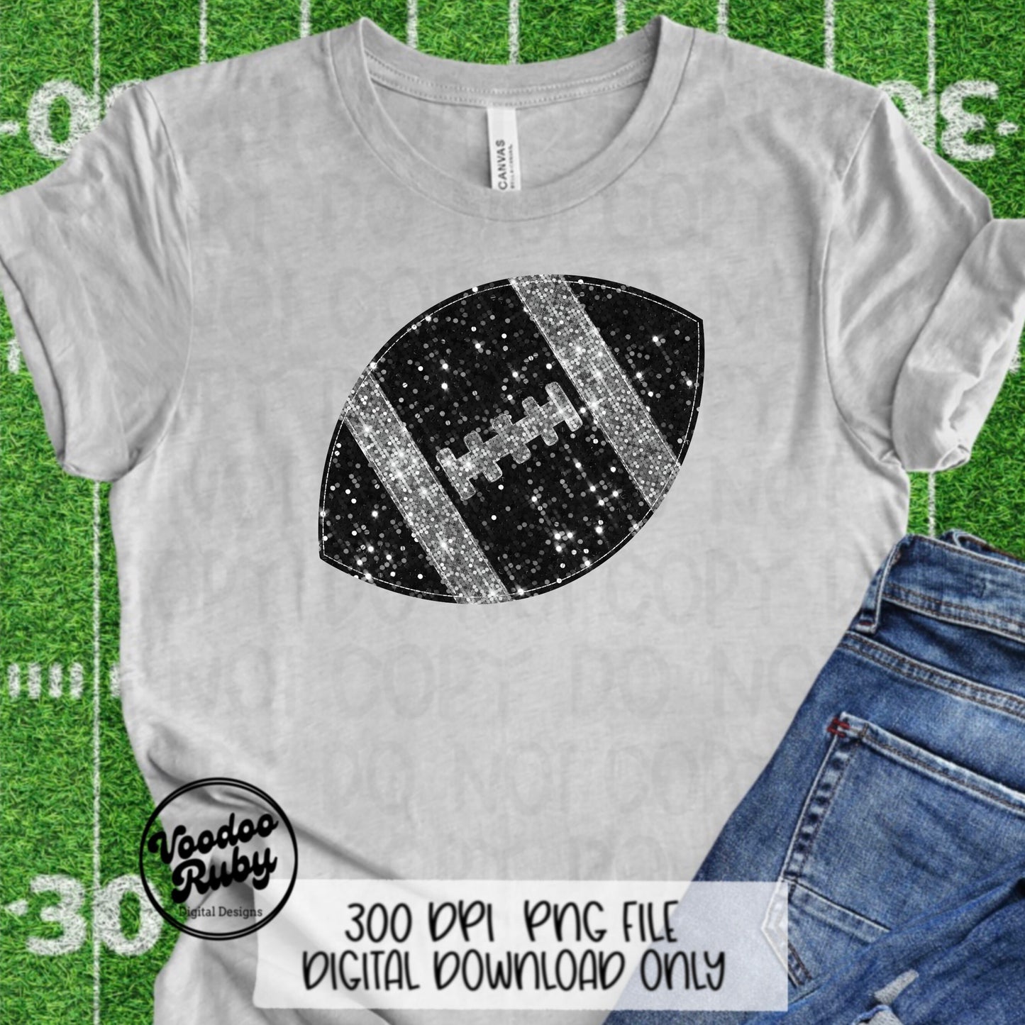Sequin Football PNG Design Glitter Hand Drawn Digital Download Faux Sequins Patch PNG Printable Clip Art Faux Appliqué Football DTF