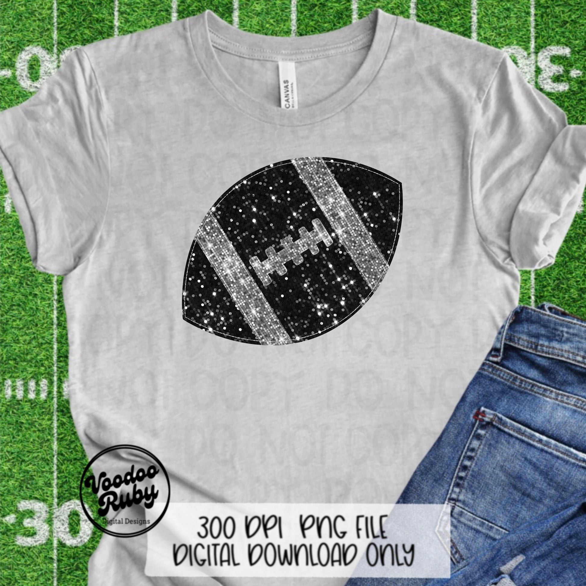 Sequin Football PNG Design Glitter Hand Drawn Digital Download Faux Sequins Patch PNG Printable Clip Art Faux Appliqué Football DTF