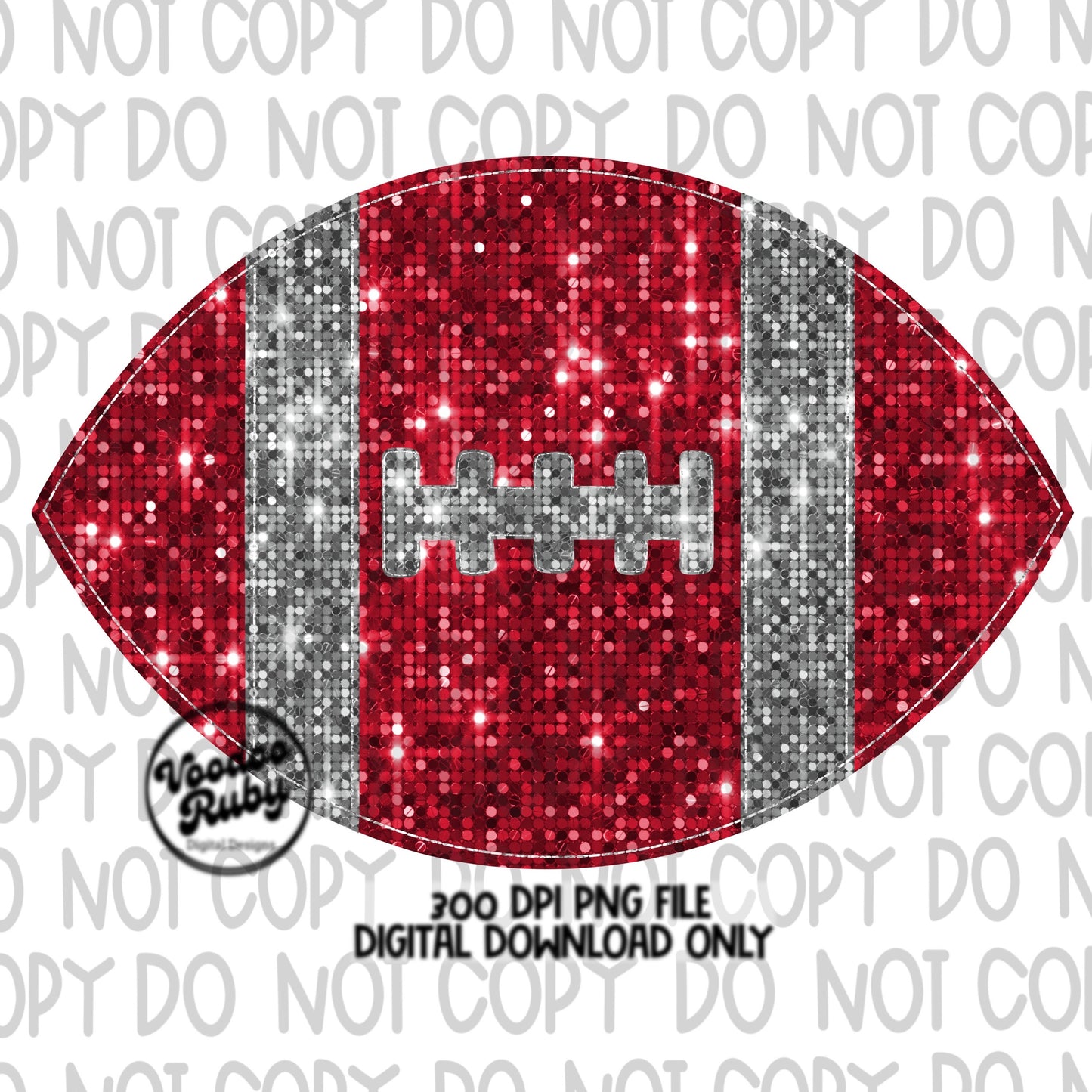 Red Silver Sequin Football PNG Design Sublimation Glitter Hand Drawn Digital Download Faux Sequins Patch PNG Printable Clip Art Football DTF