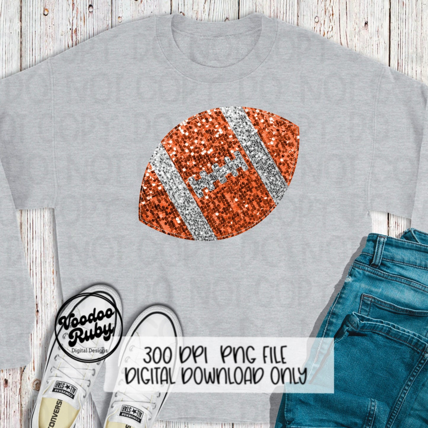 Sequin Football PNG Design Glitter Hand Drawn Digital Download Faux Sequins Patch PNG Printable Clip Art Faux Appliqué Football DTF