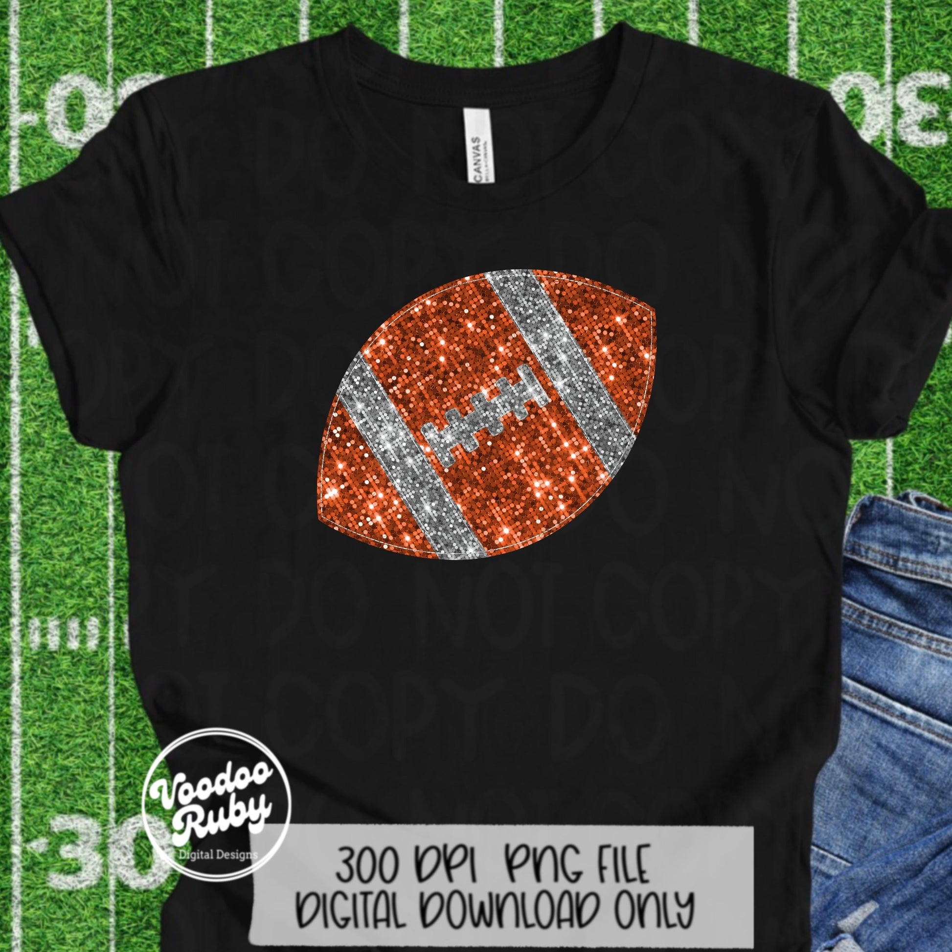 Orange Sequin Football PNG Design Sublimation Hand Drawn Digital Download Faux Sequin Patch Printable Clip Art Appliqué Glitter Football DTF