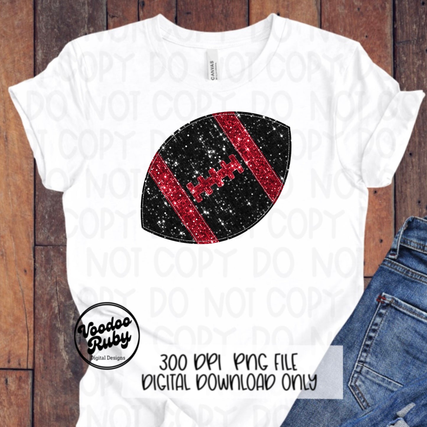 Sequin Red Black Football PNG Design Sublimation Glitter Hand Drawn Digital Download Faux Sequin Patch PNG Printable Clip Art Football DTF
