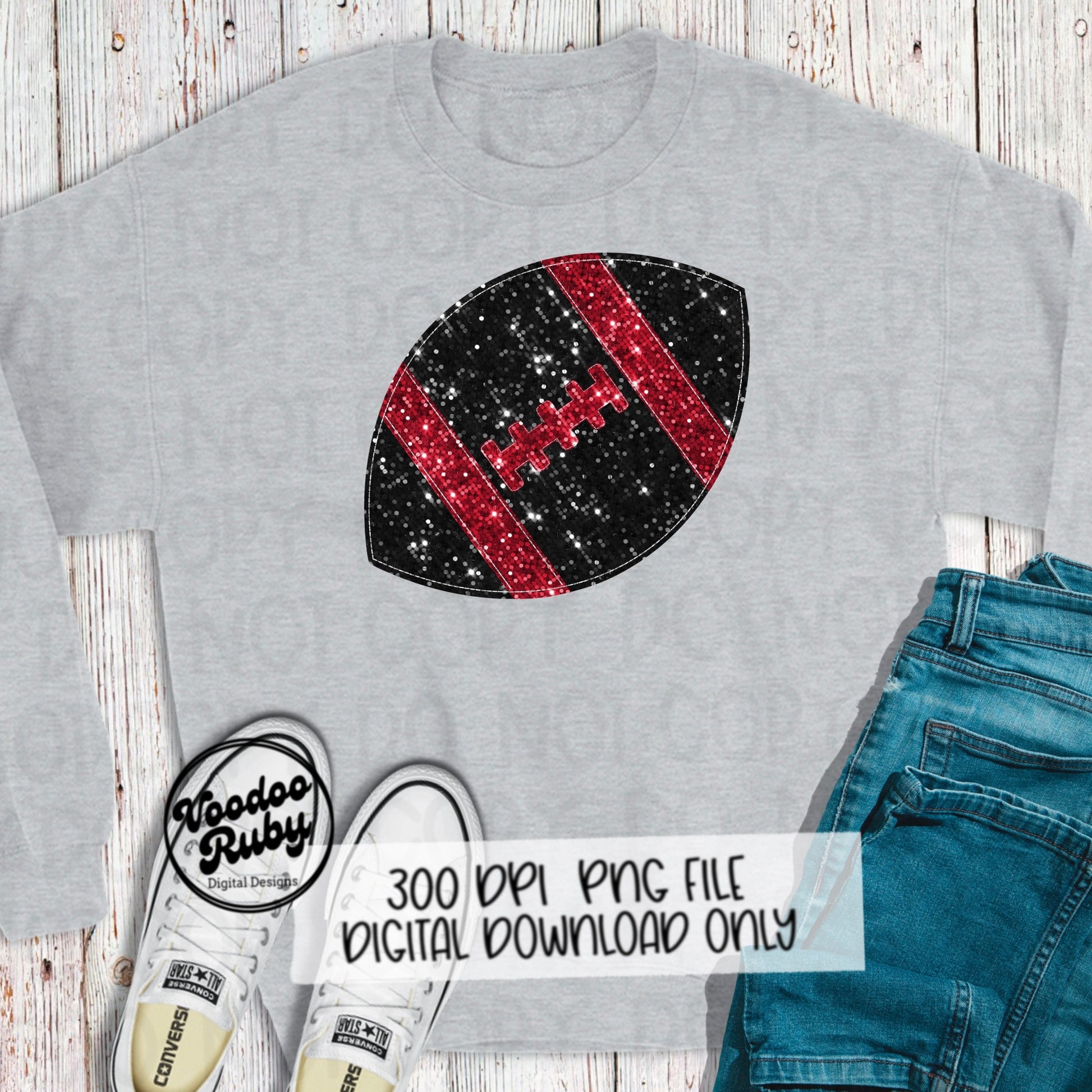 Sequin Red Black Football PNG Design Sublimation Glitter Hand Drawn Digital Download Faux Sequin Patch PNG Printable Clip Art Football DTF