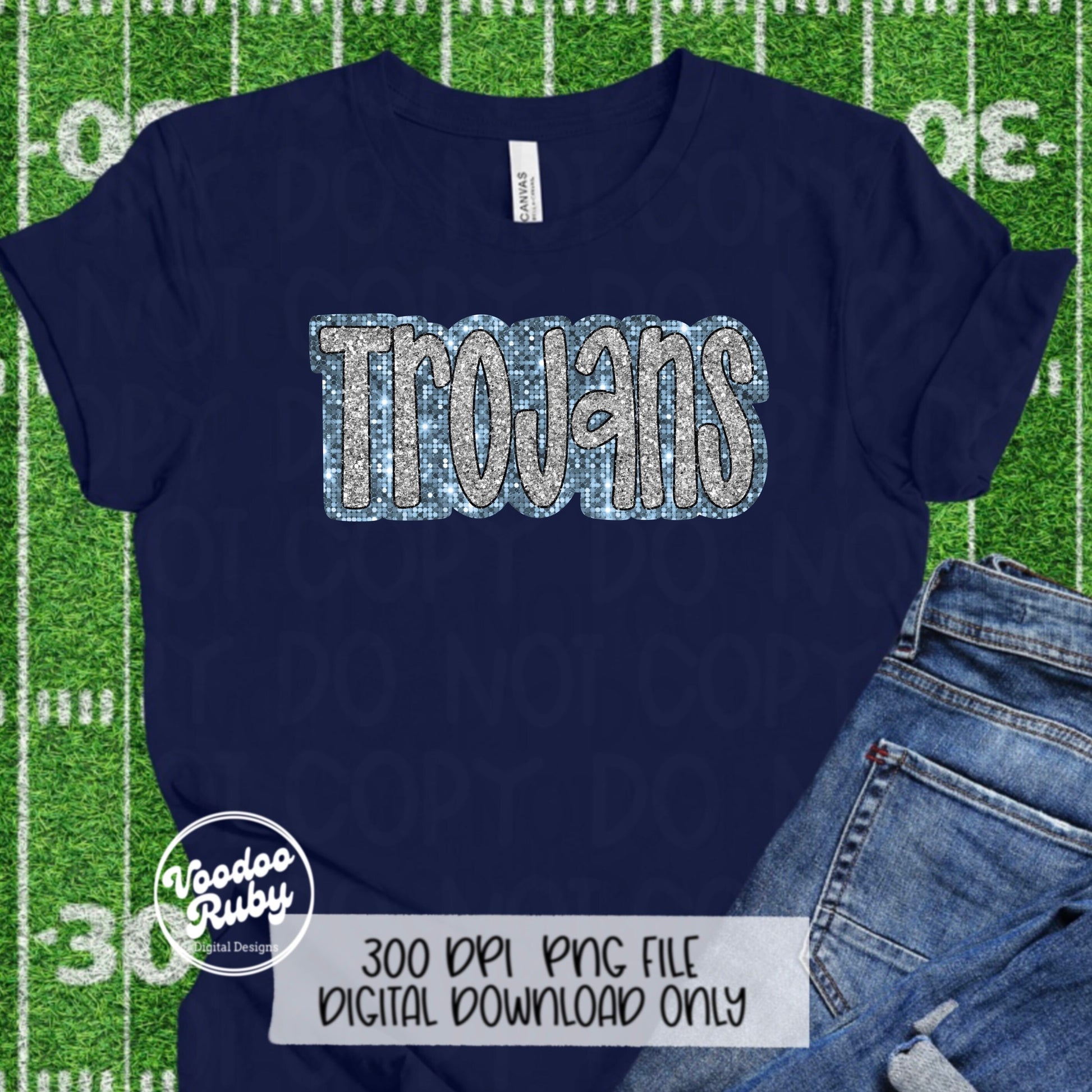 Trojans PNG Design Sequins Glitter Hand Drawn Digital Download Faux Sequins Patch PNG Printable Faux Appliqué Trojans Football DTF