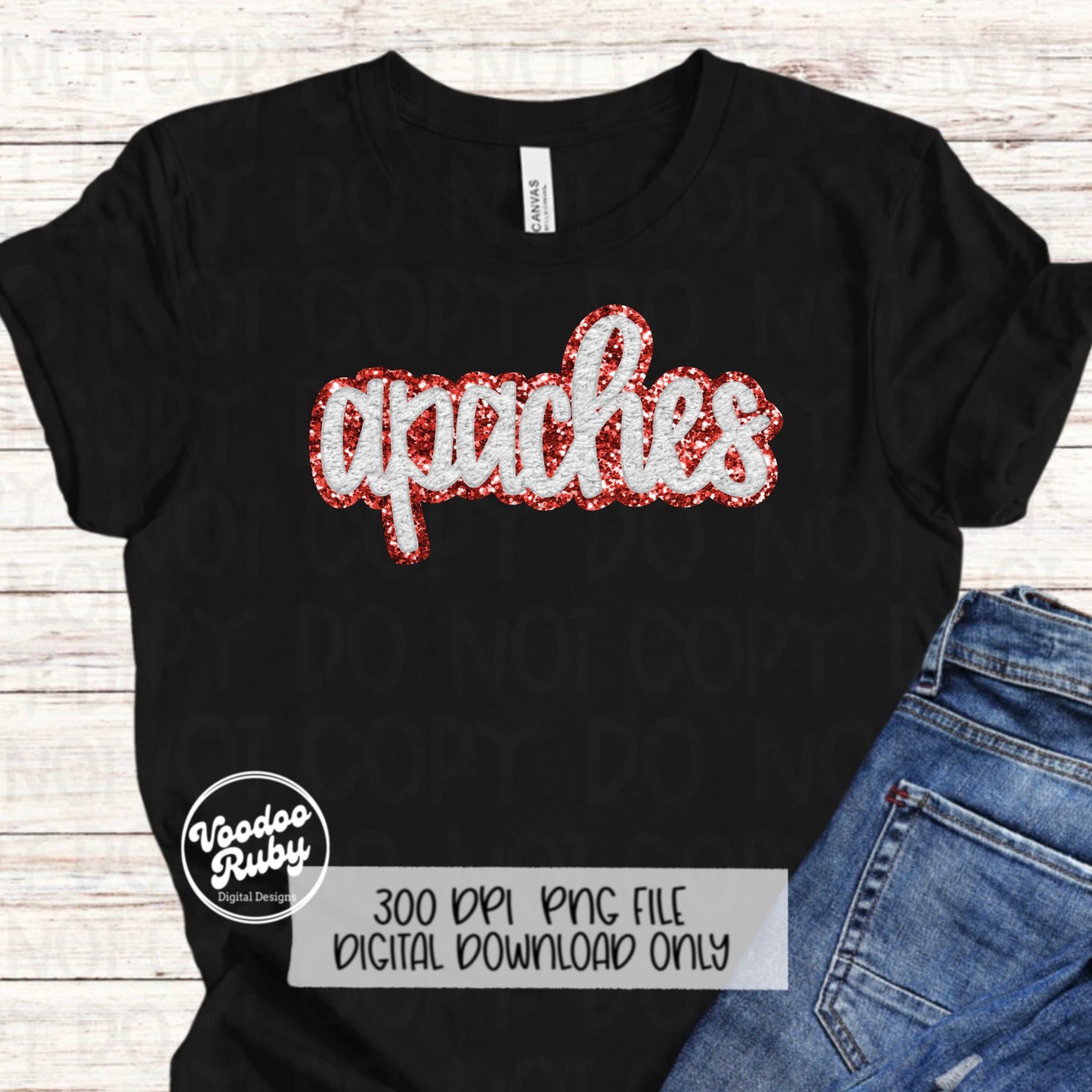 Apaches PNG Design Hand Drawn Digital Download Sublimation Faux Chenille PNG Red White Football png Apaches DTF Printable