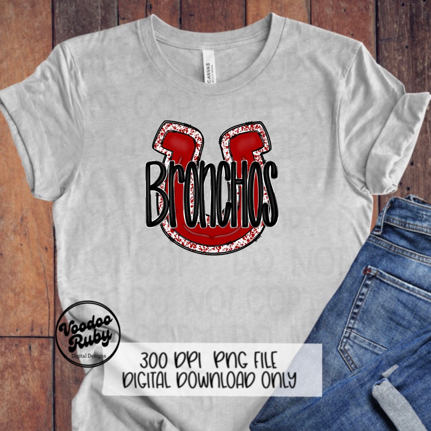 Bronchos PNG Design Hand Drawn Digital Download Football PNG Bronchos Sublimation Design Red Bronchos Football DTF Printable