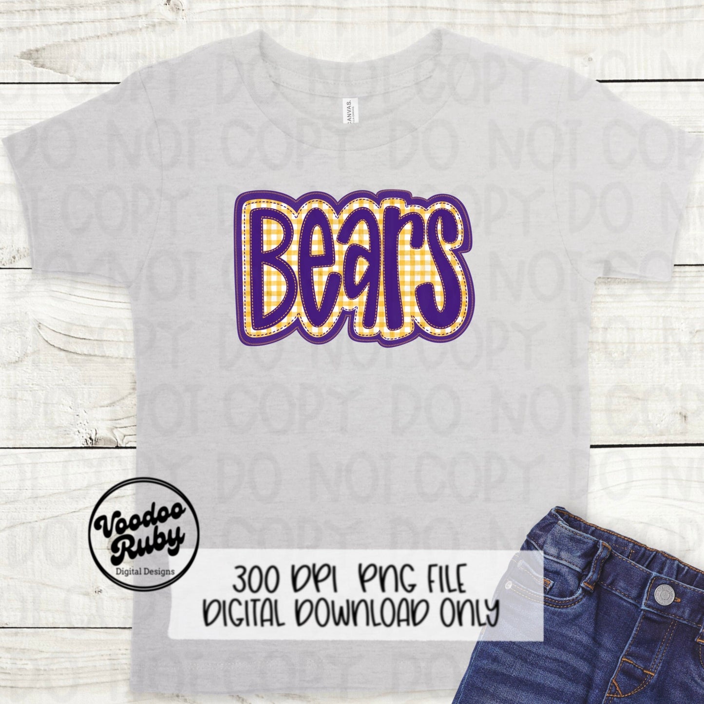 Bears PNG Design Embroidery Faux Applique Hand Drawn Digital Download Sublimation Bears PNG Football png Bears DTF Printable