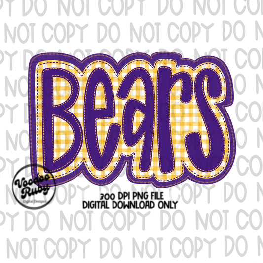 Bears PNG Design Embroidery Faux Applique Hand Drawn Digital Download Sublimation Bears PNG Football png Bears DTF Printable