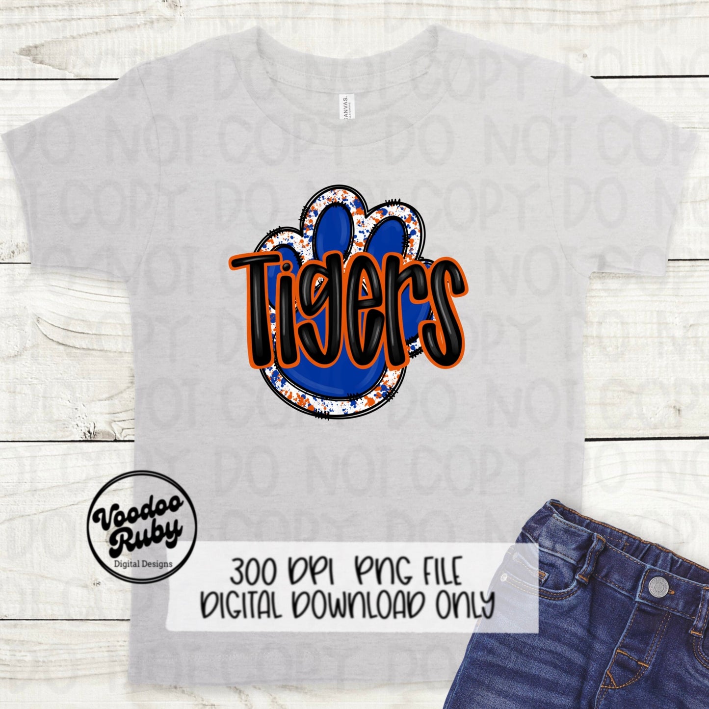 Tigers PNG Design Blue Orange Hand Drawn Digital Download Football PNG Paw Print Sublimation Design Tigers Football DTF Printable