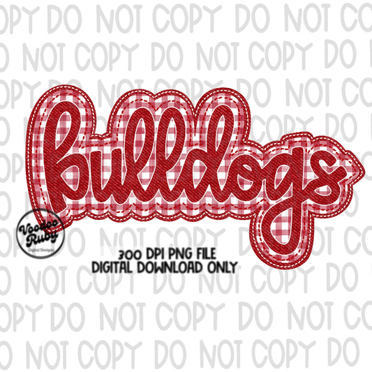 Bulldogs PNG Design Embroidery Faux Applique Hand Drawn Digital Download Sublimation Bulldogs DTF Printable Red Bulldogs Football