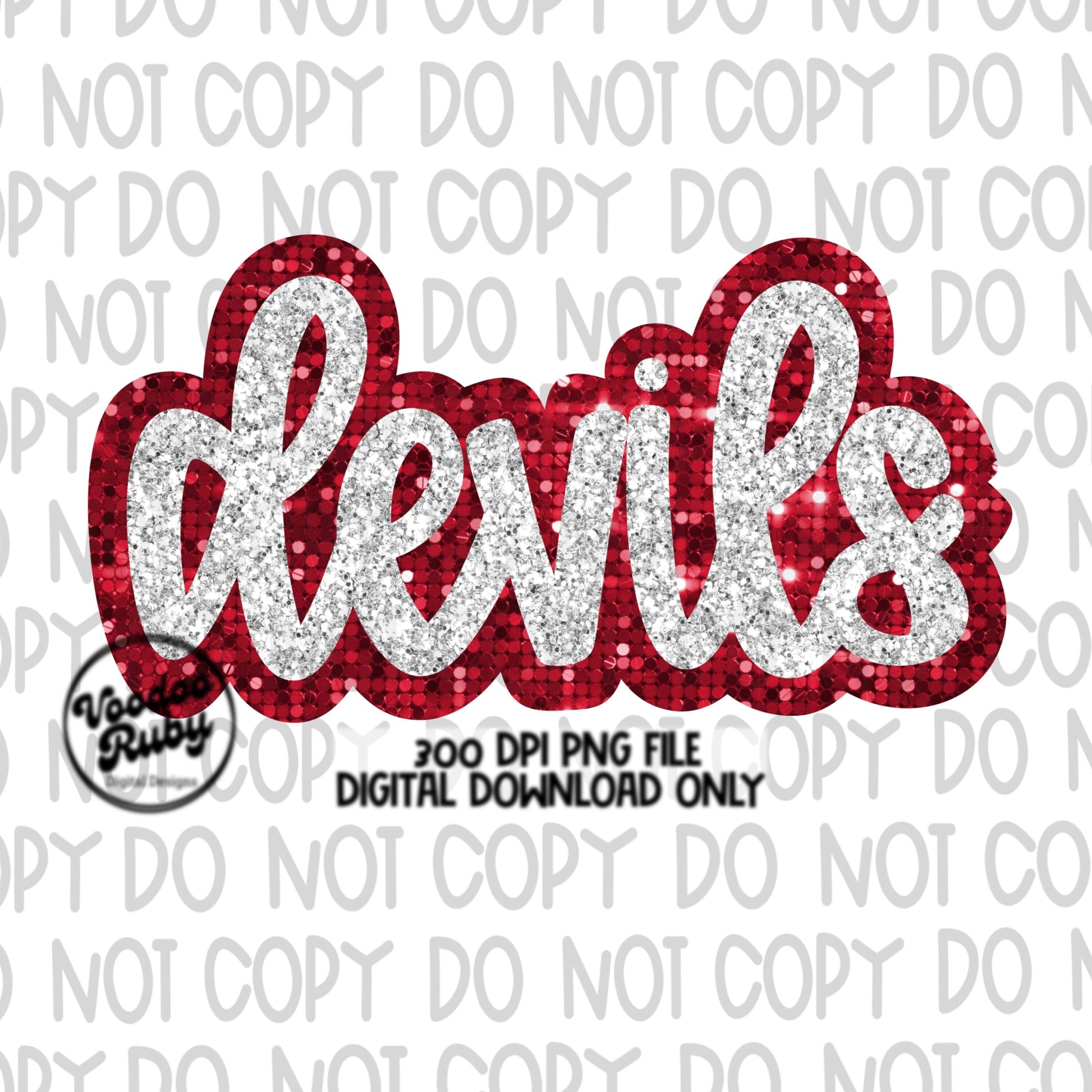 Devils PNG Design Sequins Glitter Hand Drawn Digital Download Faux Sequins Patch PNG Printable Clip Art Faux Appliqué Devils Football DTF