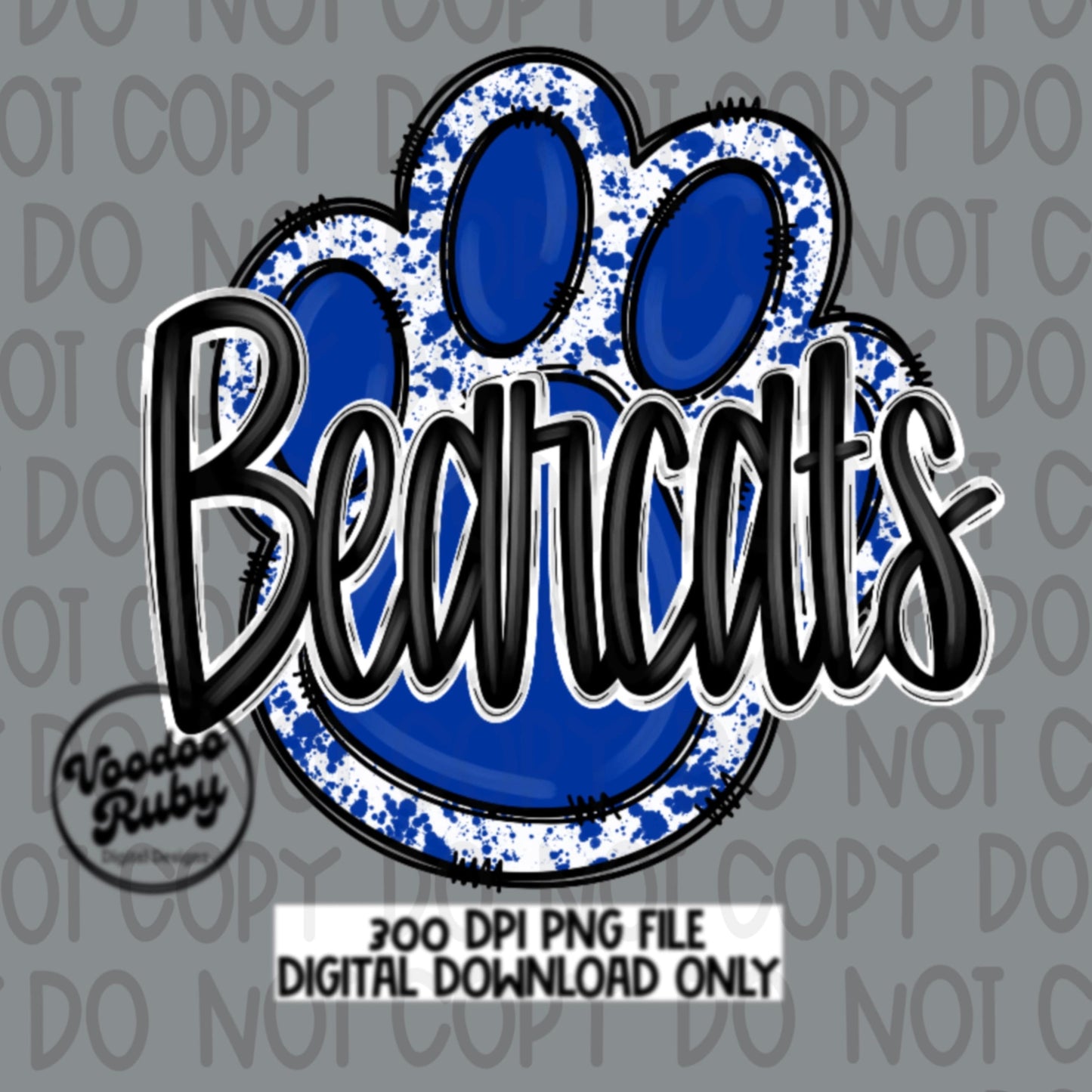 Bearcats PNG Design Hand Drawn Digital Download Sublimation Football PNG Blue Paw Print Bearcats Football DTF Printable