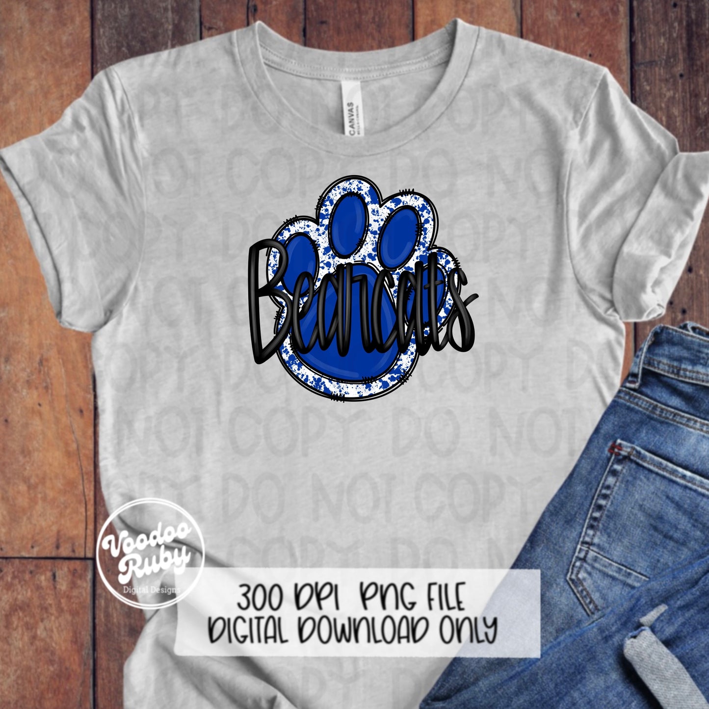 Bearcats PNG Design Hand Drawn Digital Download Sublimation Football PNG Blue Paw Print Bearcats Football DTF Printable