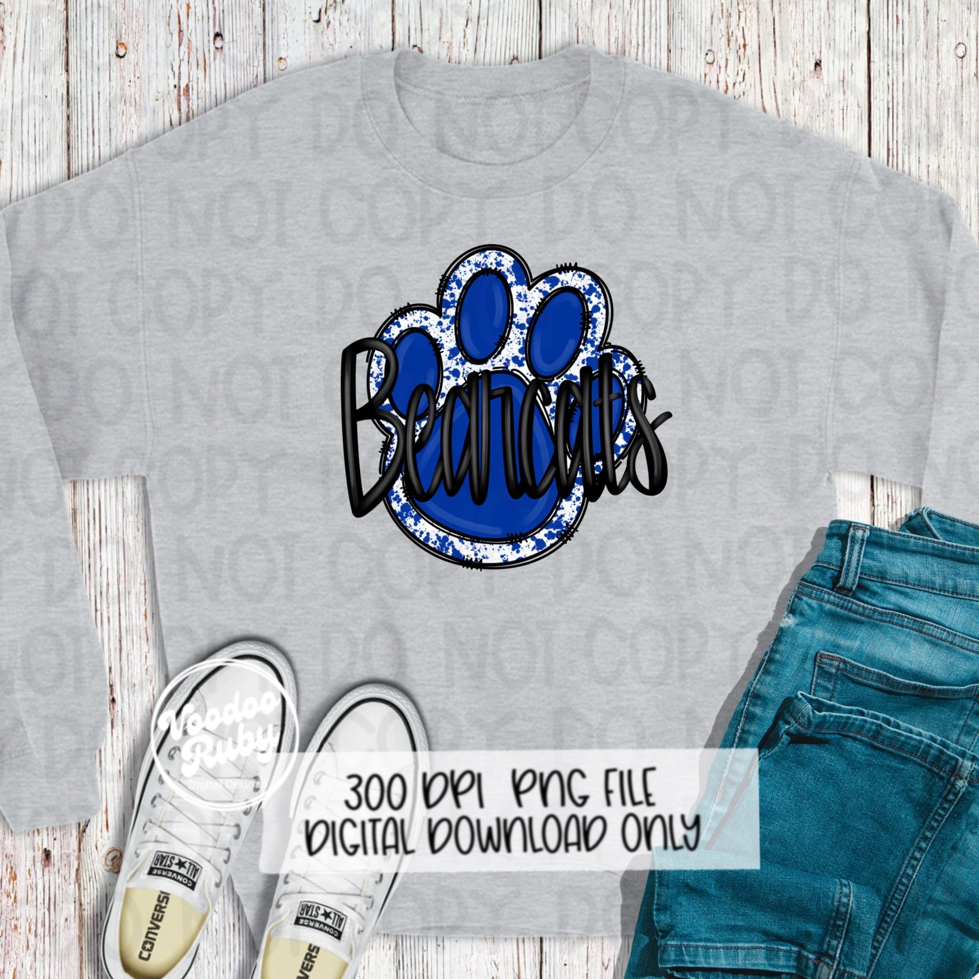 Bearcats PNG Design Hand Drawn Digital Download Sublimation Football PNG Blue Paw Print Bearcats Football DTF Printable