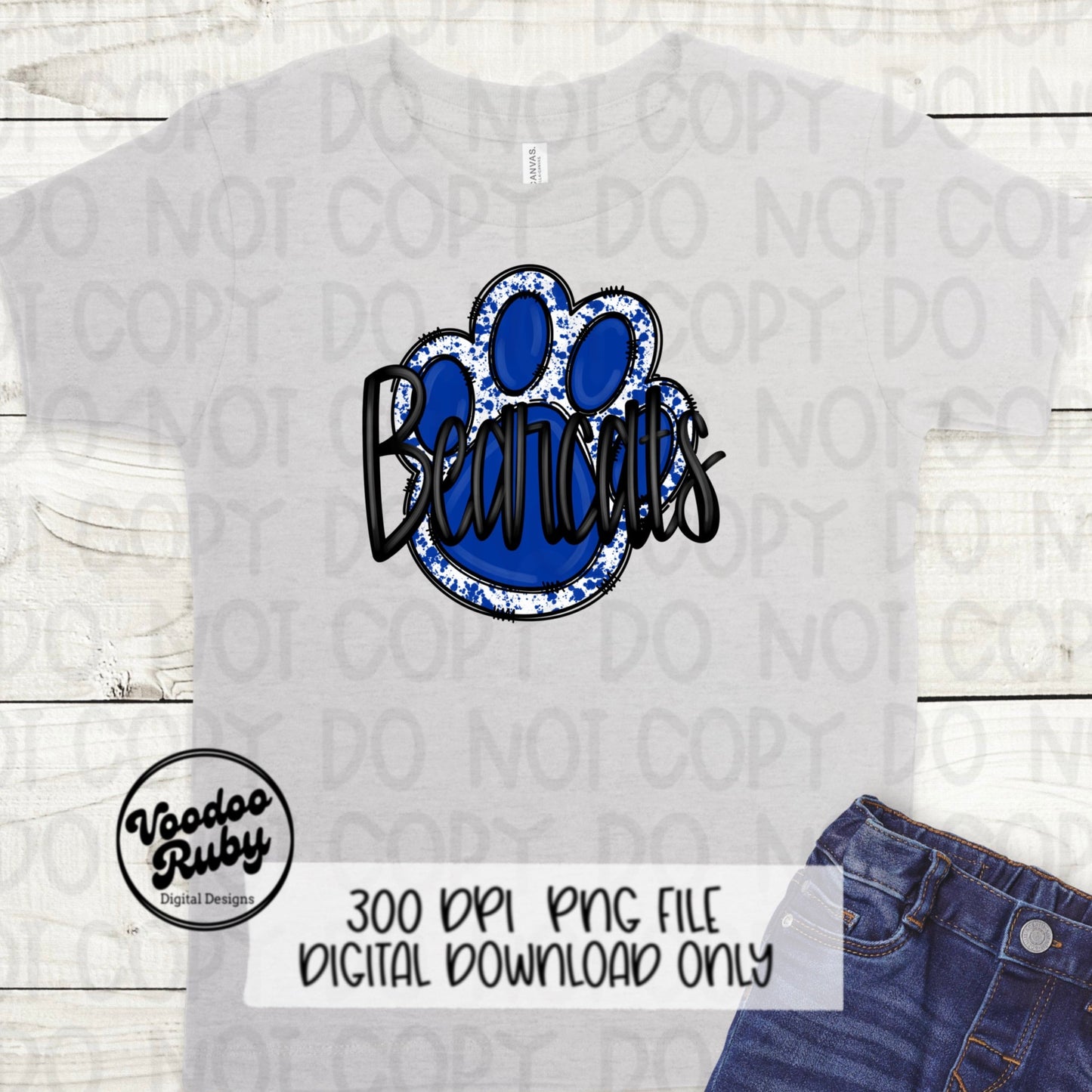 Bearcats PNG Design Hand Drawn Digital Download Sublimation Football PNG Blue Paw Print Bearcats Football DTF Printable