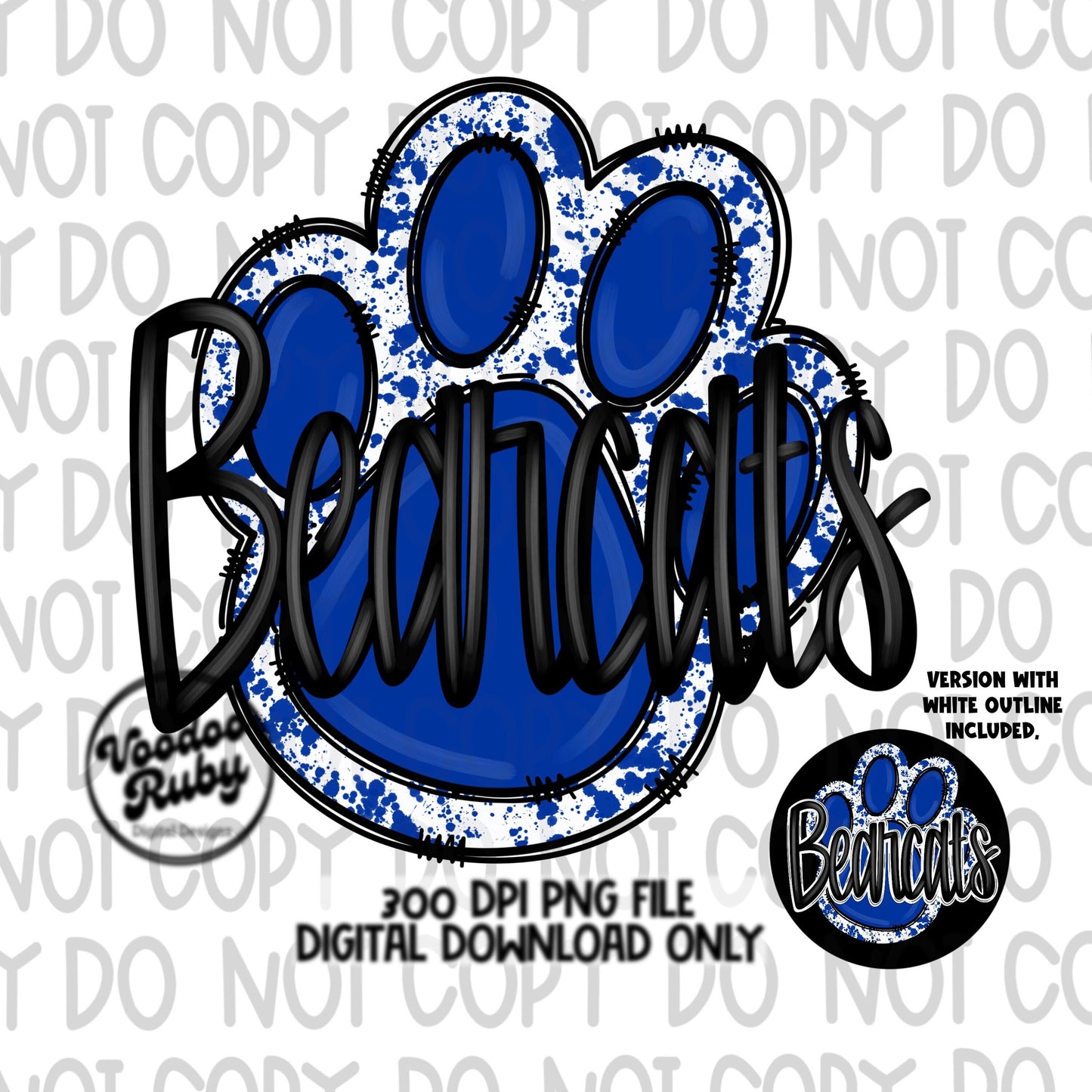 Bearcats PNG Design Hand Drawn Digital Download Sublimation Football PNG Blue Paw Print Bearcats Football DTF Printable