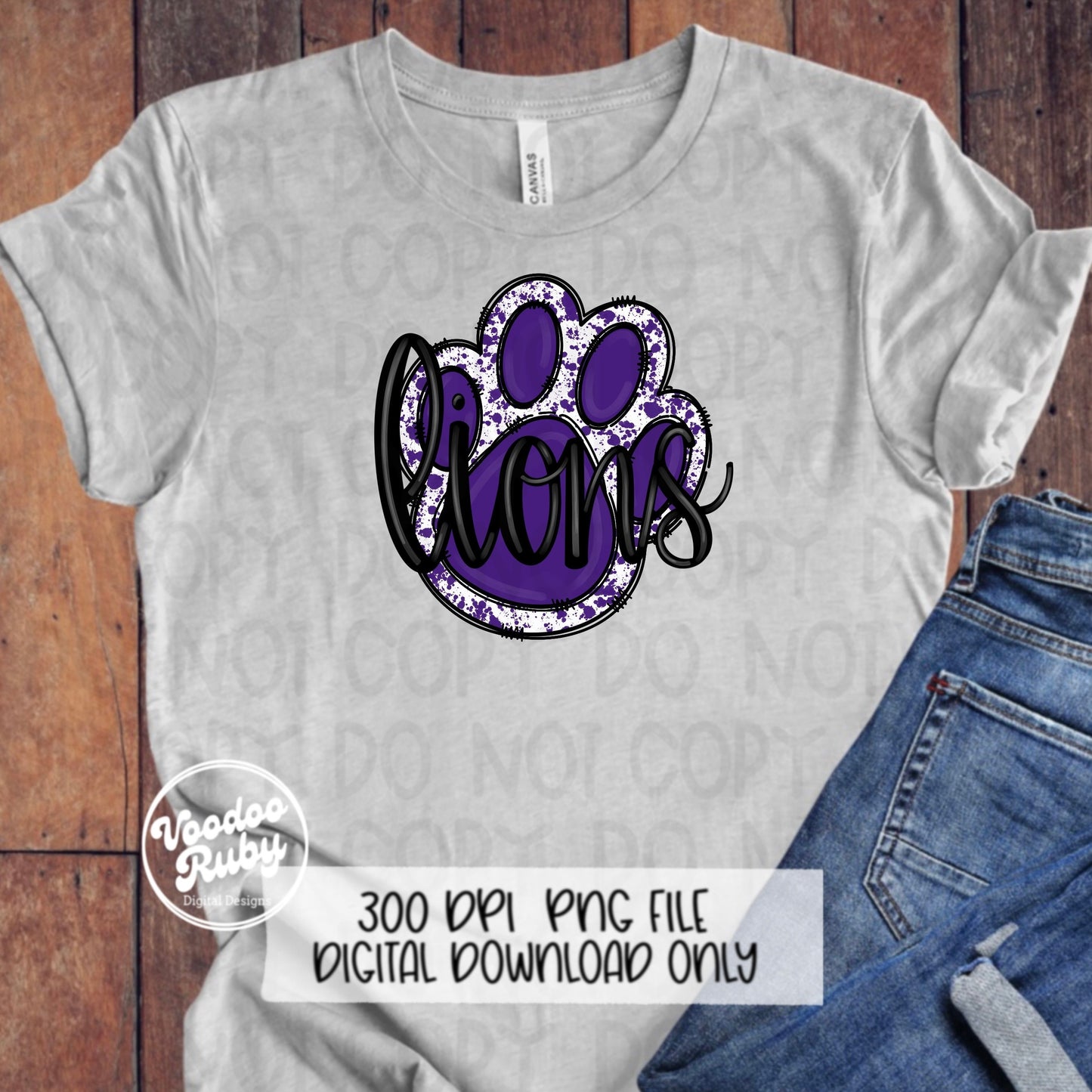 Lions PNG Design Hand Drawn Digital Download Lions Football PNG Purple Paw Print Sublimation Design Lions DTF Printable