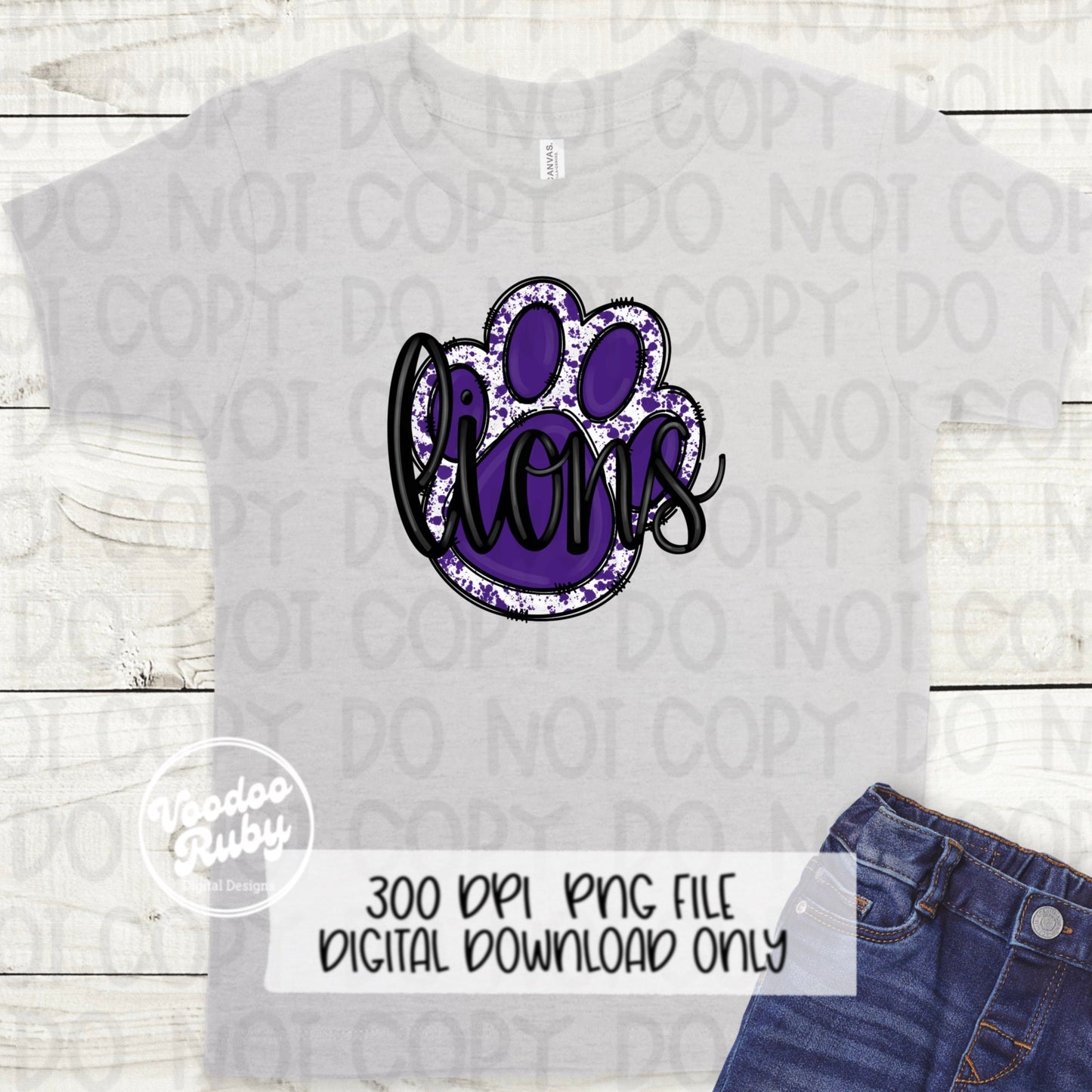 Lions PNG Design Hand Drawn Digital Download Lions Football PNG Purple Paw Print Sublimation Design Lions DTF Printable