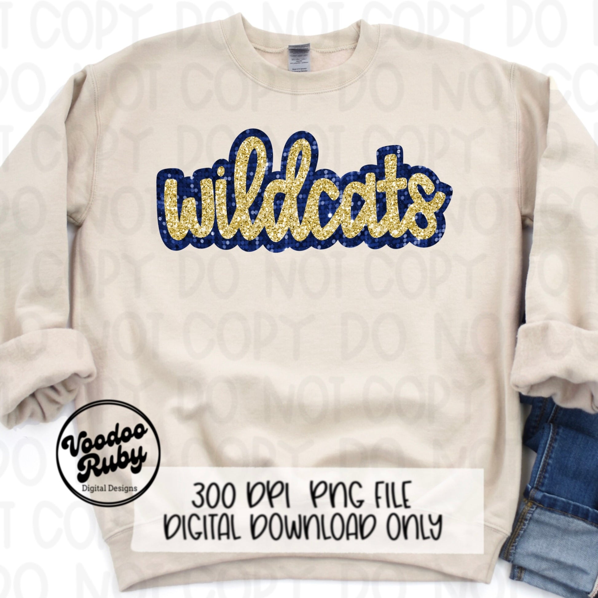 Wildcats PNG Design Sequins Glitter Hand Drawn Digital Download Faux Sequins Patch PNG Printable Faux Appliqué Wildcats Football DTF