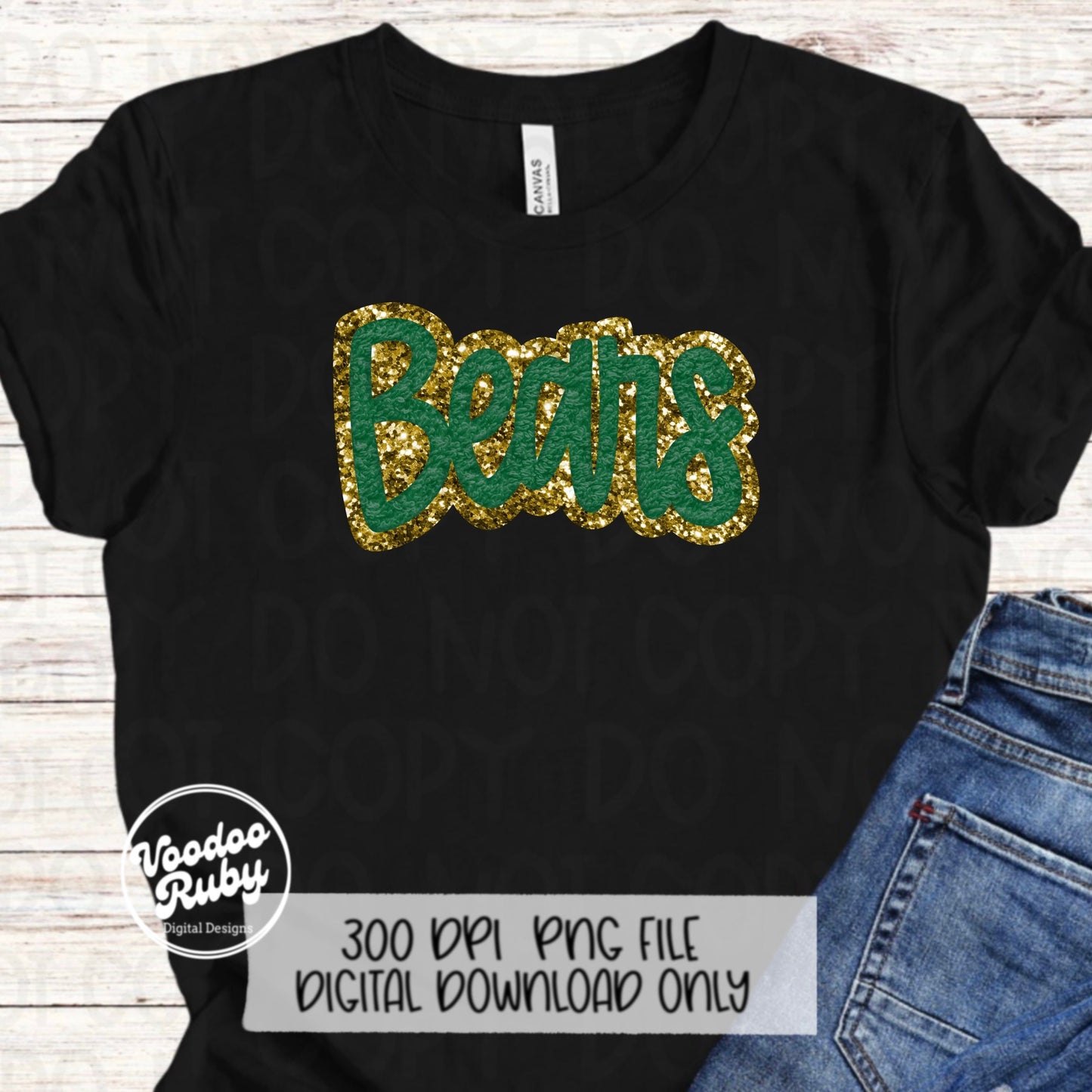 Bears PNG Design Faux Chenille Patches Faux Applique Hand Drawn Digital Download Sublimation Football Green Gold Bears DTF Printable