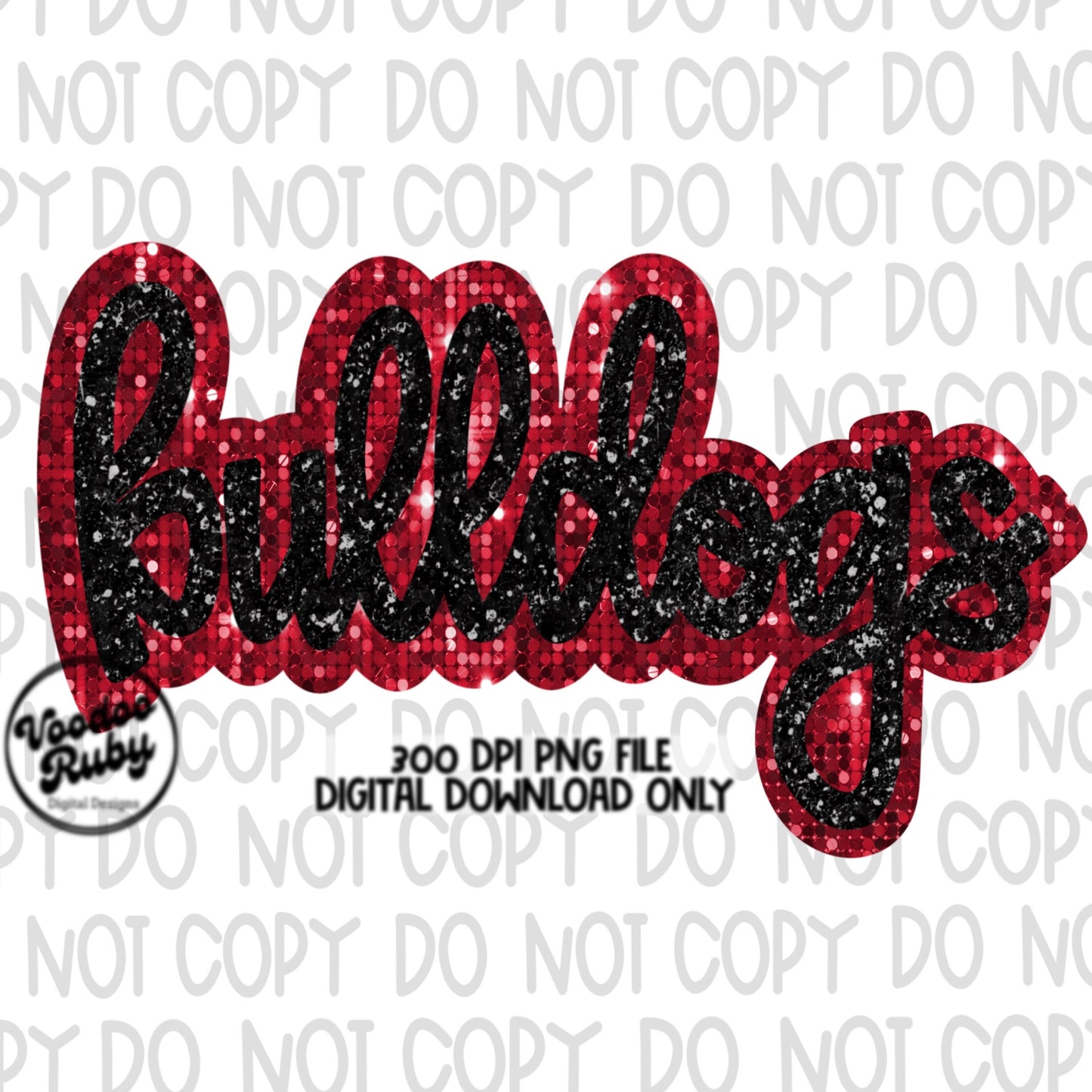 Bulldogs PNG Design Sequin Mascot Faux Appliqué Hand Drawn Digital Download Sublimation Football Sequins Black Red Bulldogs DTF Printable