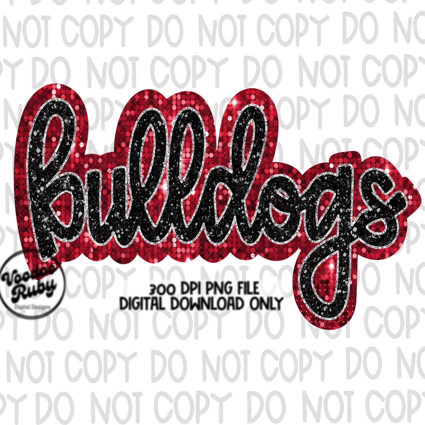 Bulldogs PNG Design Sequin Mascot Faux Appliqué Hand Drawn Digital Download Sublimation Football Sequins Black Red Bulldogs DTF Printable
