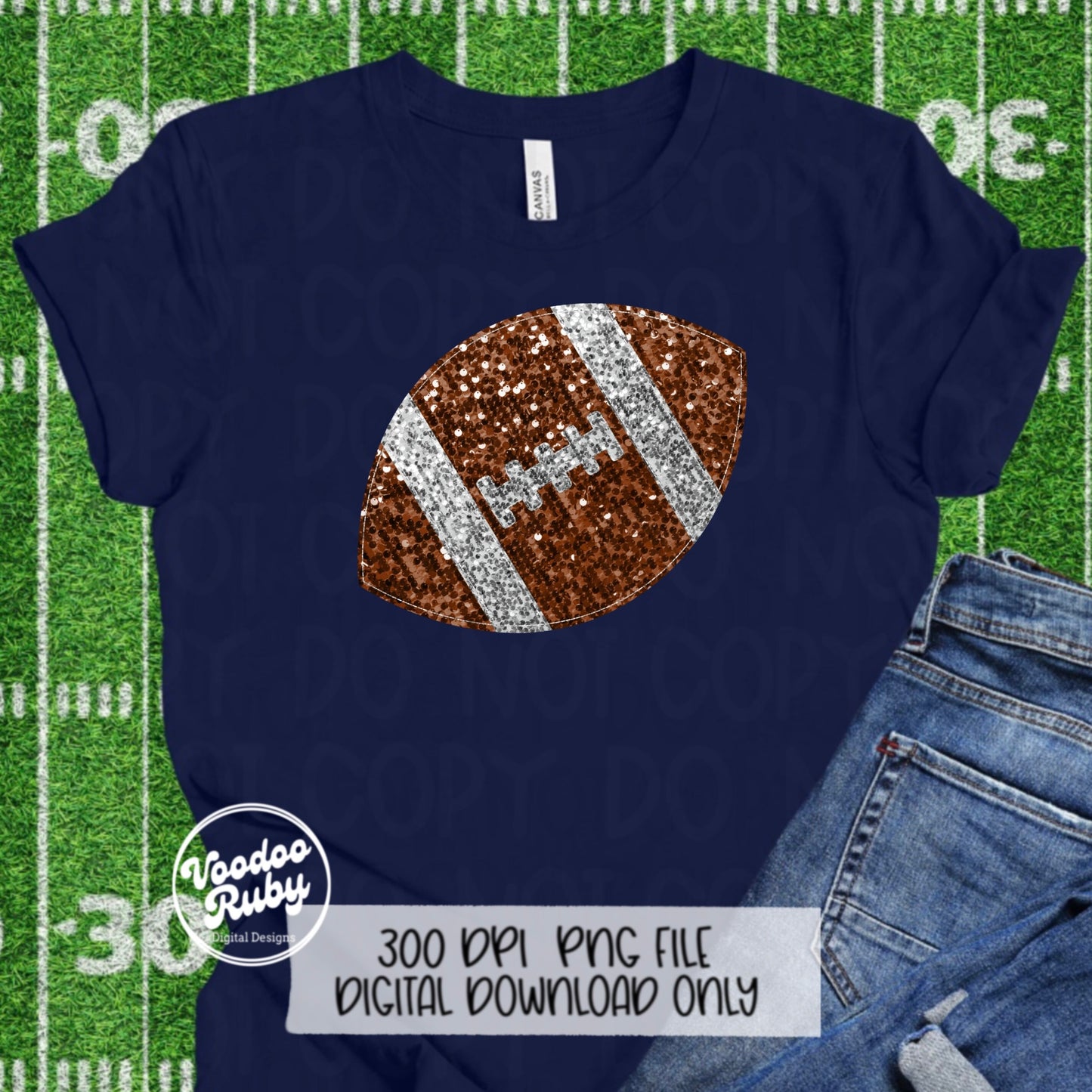 Sequin Football PNG Design Glitter Hand Drawn Digital Download Faux Sequins Patch PNG Printable Clip Art Faux Appliqué Football DTF