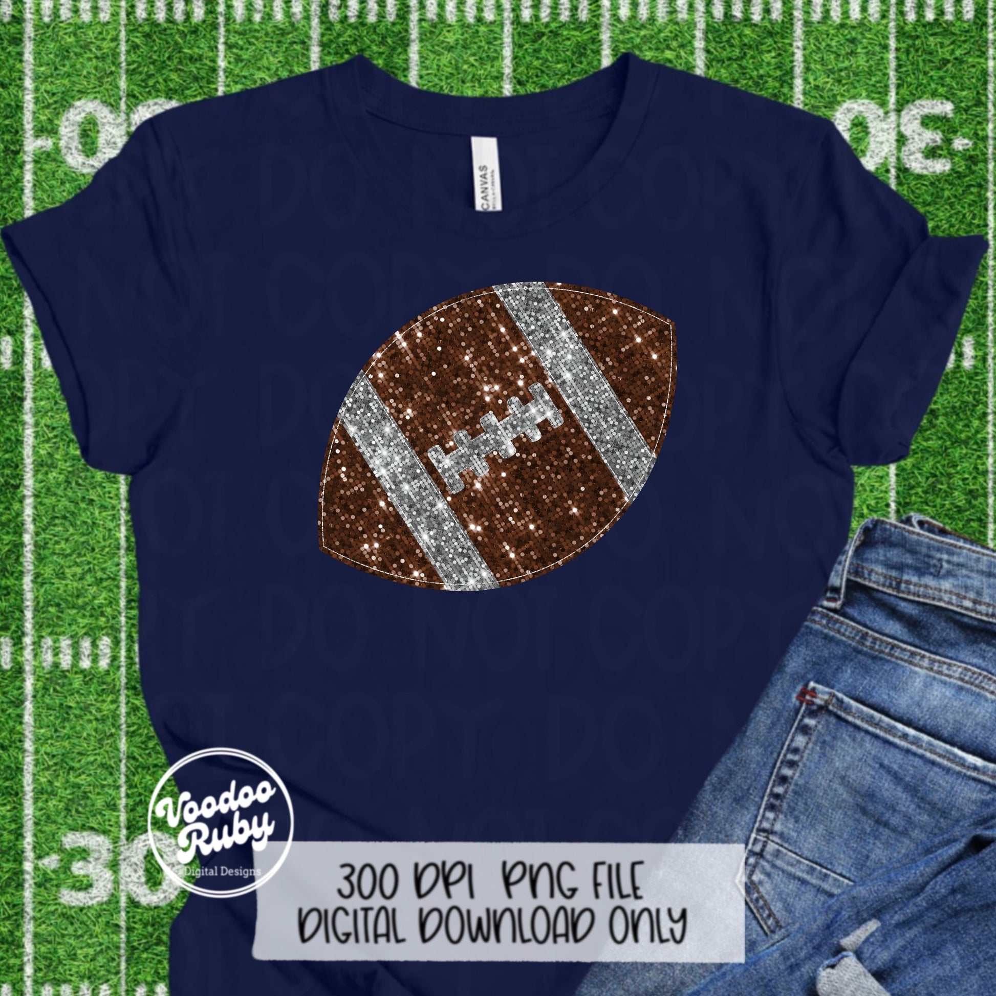 Sequin Football PNG Design Sublimation Hand Drawn Digital Download Faux Sequins Patch Printable Clip Art Faux Appliqué Glitter Football DTF