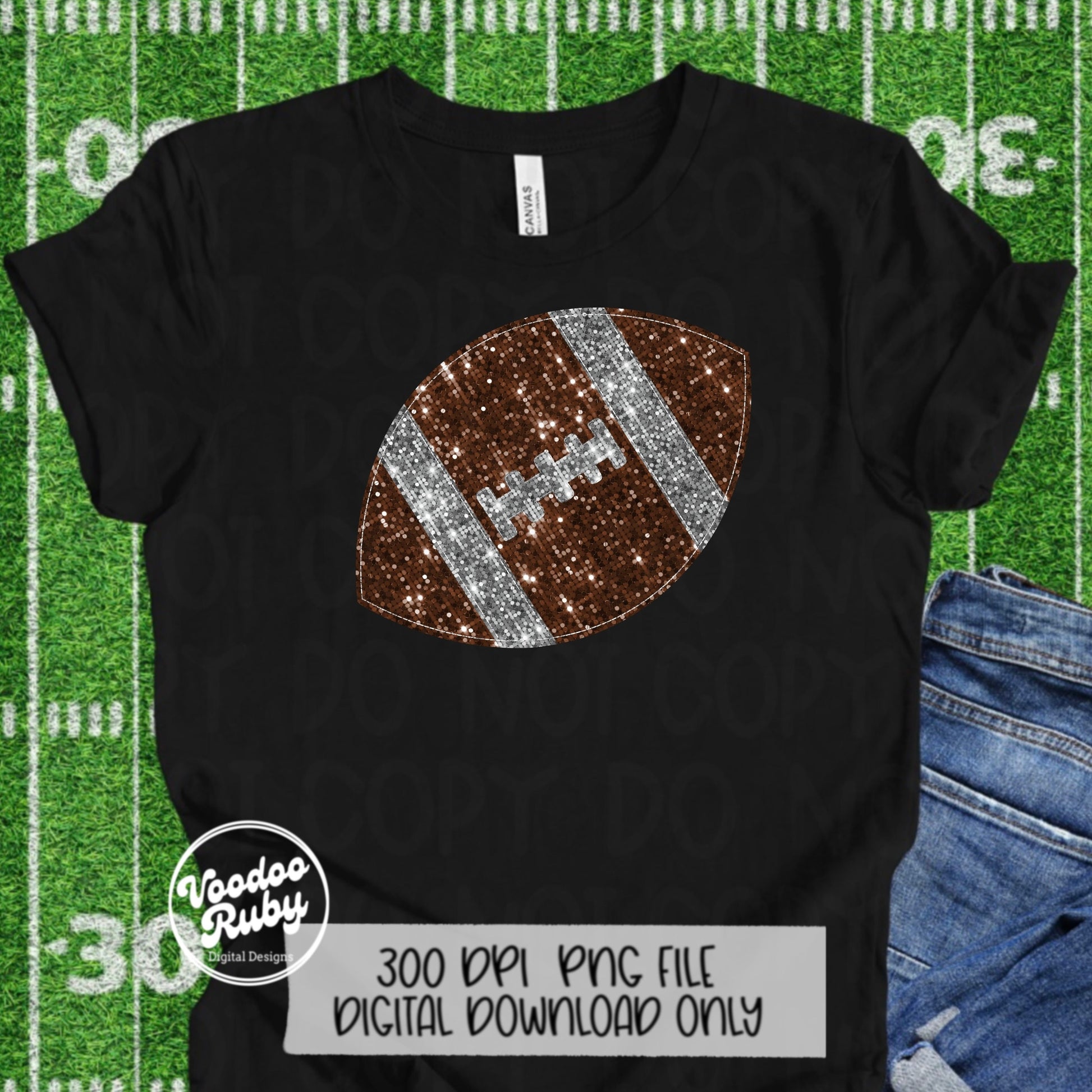 Sequin Football PNG Design Sublimation Hand Drawn Digital Download Faux Sequins Patch Printable Clip Art Faux Appliqué Glitter Football DTF