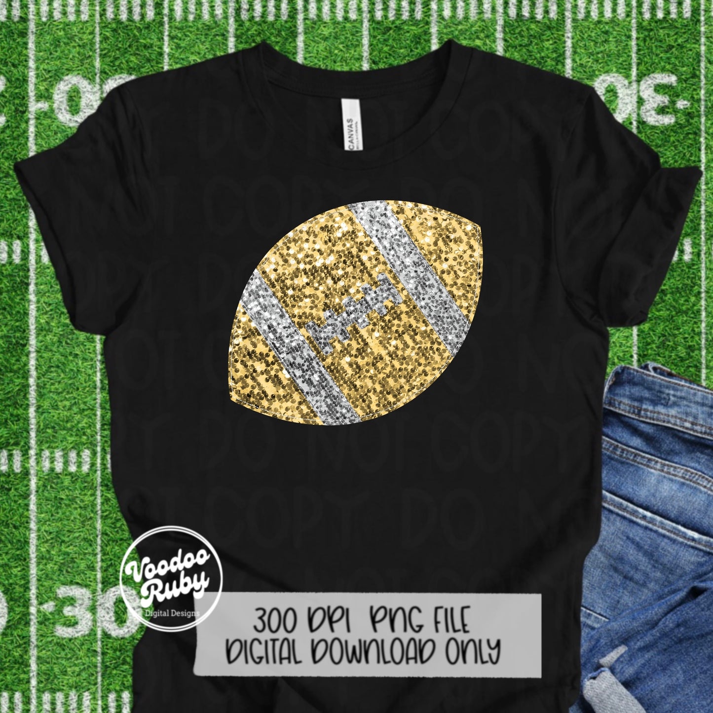 Sequin Gold Football PNG Design Glitter Hand Drawn Digital Download Faux Sequins Patch PNG Printable Clip Art Faux Appliqué Football DTF