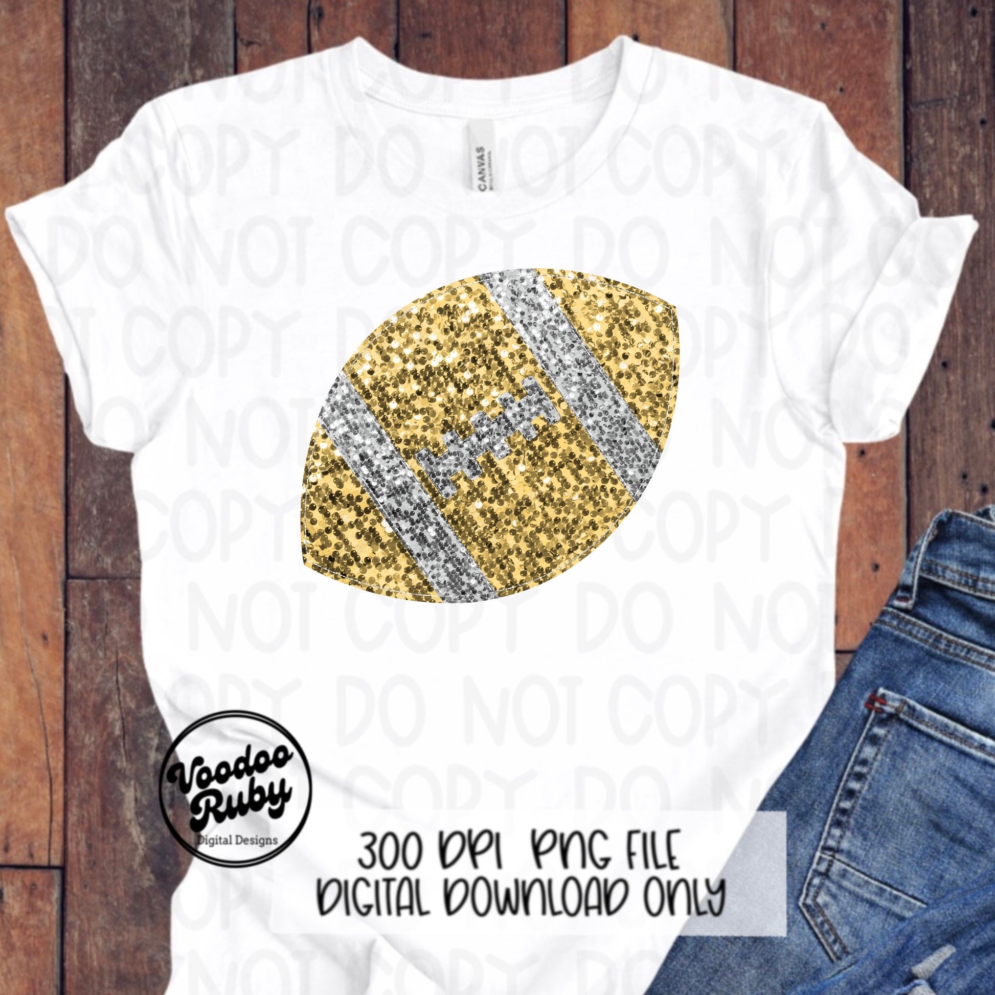 Sequin Gold Football PNG Design Glitter Hand Drawn Digital Download Faux Sequins Patch PNG Printable Clip Art Faux Appliqué Football DTF