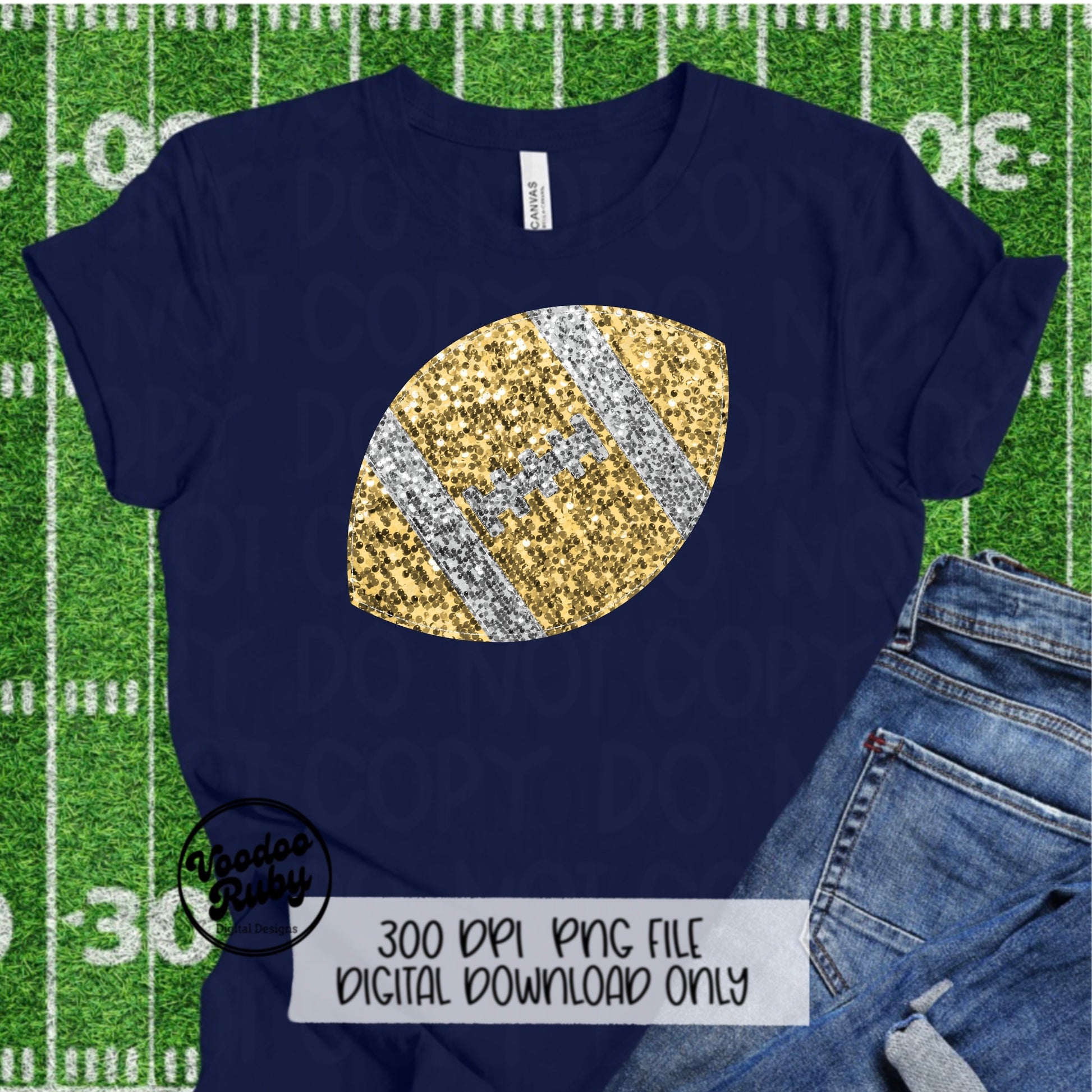 Sequin Gold Football PNG Design Glitter Hand Drawn Digital Download Faux Sequins Patch PNG Printable Clip Art Faux Appliqué Football DTF