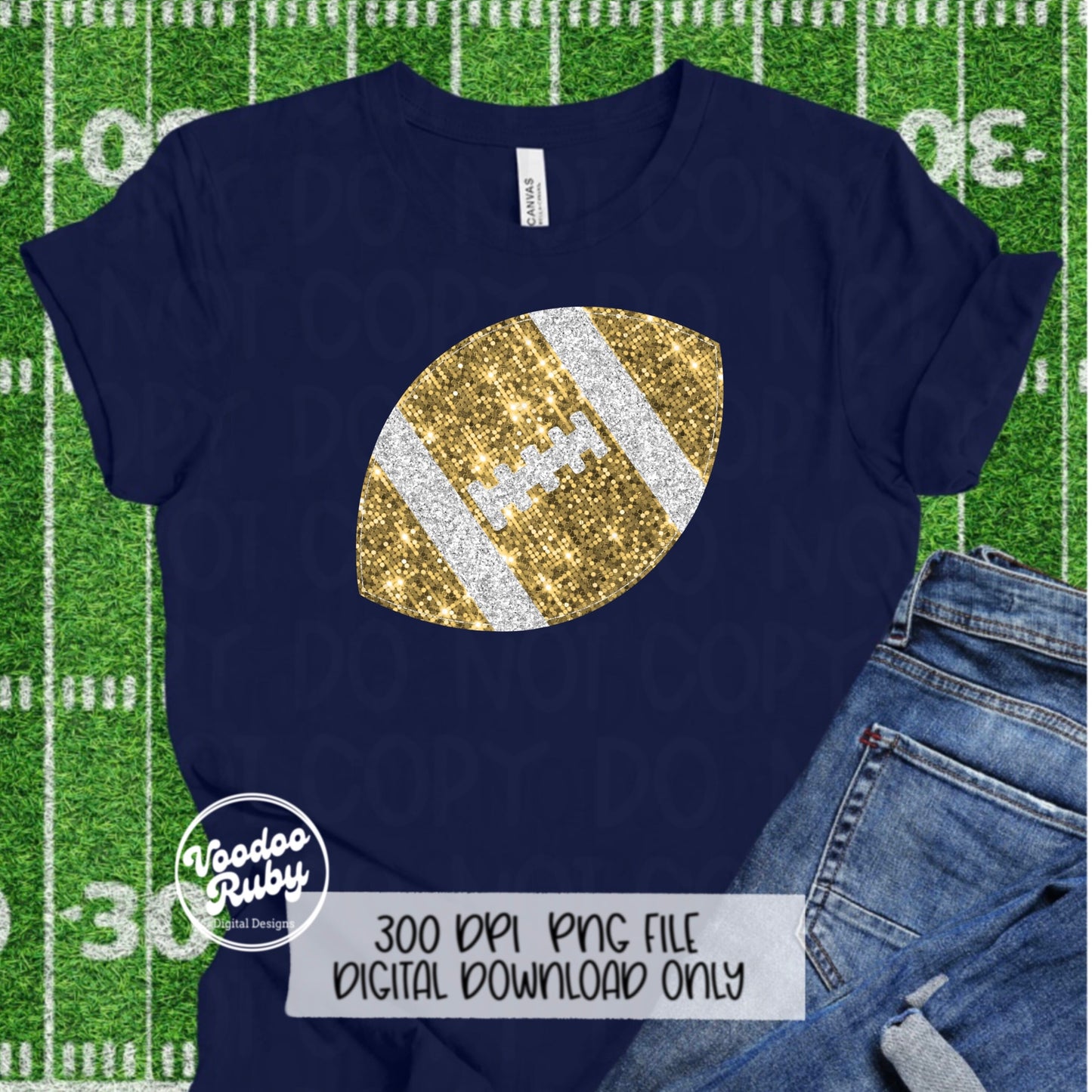 Sequin Gold Football PNG Design Sublimation Glitter Hand Drawn Digital Download Faux Sequins Patch PNG Faux Appliqué Football DTF Printable