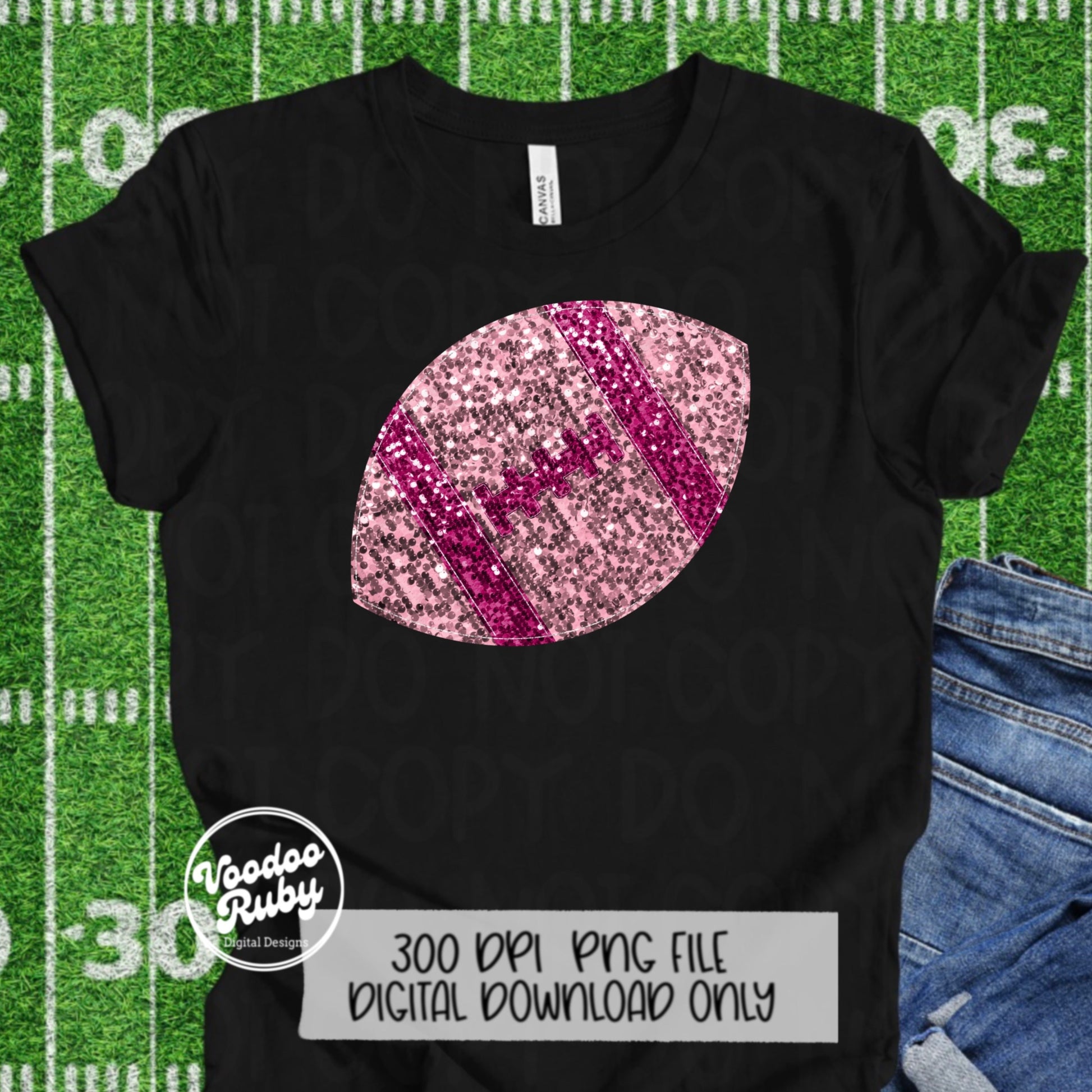 Sequin Pink Football PNG: Glitter Sublimation Design (Digital Download