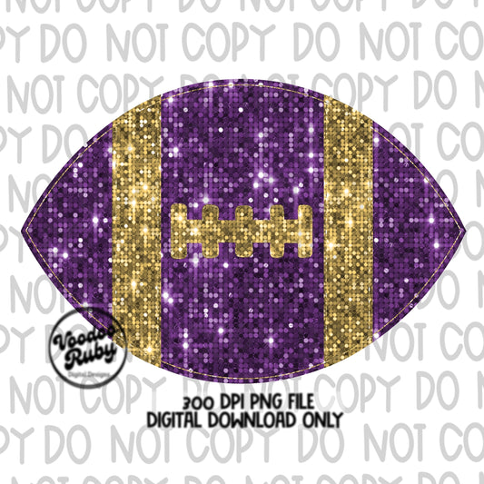 Sequin Purple Gold Football PNG Design Glitter Hand Drawn Digital Download Faux Sequins Patch PNG Printable Clip Art Faux Appliqué Football
