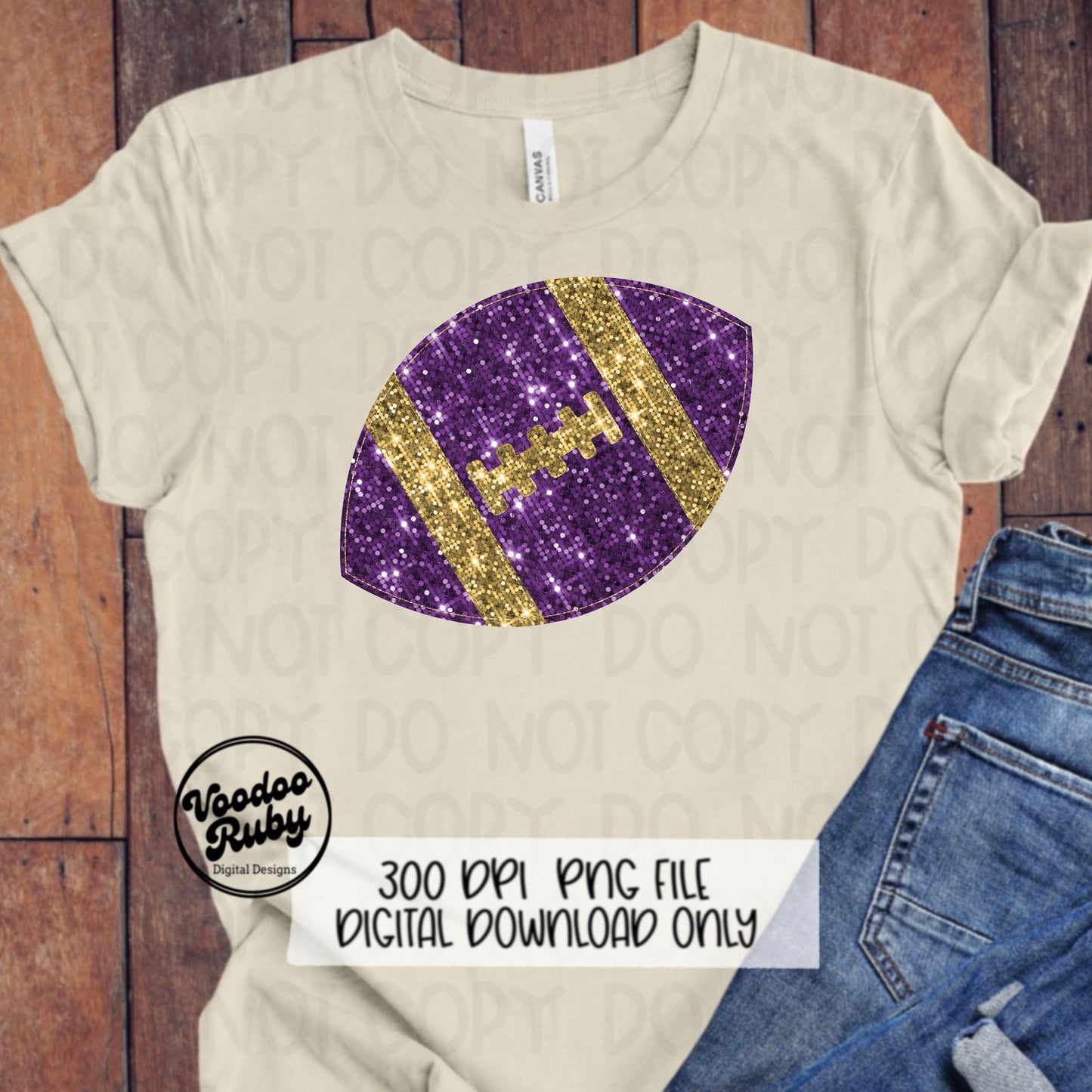 Sequin Purple Gold Football PNG Design Glitter Hand Drawn Digital Download Faux Sequins Patch PNG Printable Clip Art Faux Appliqué Football