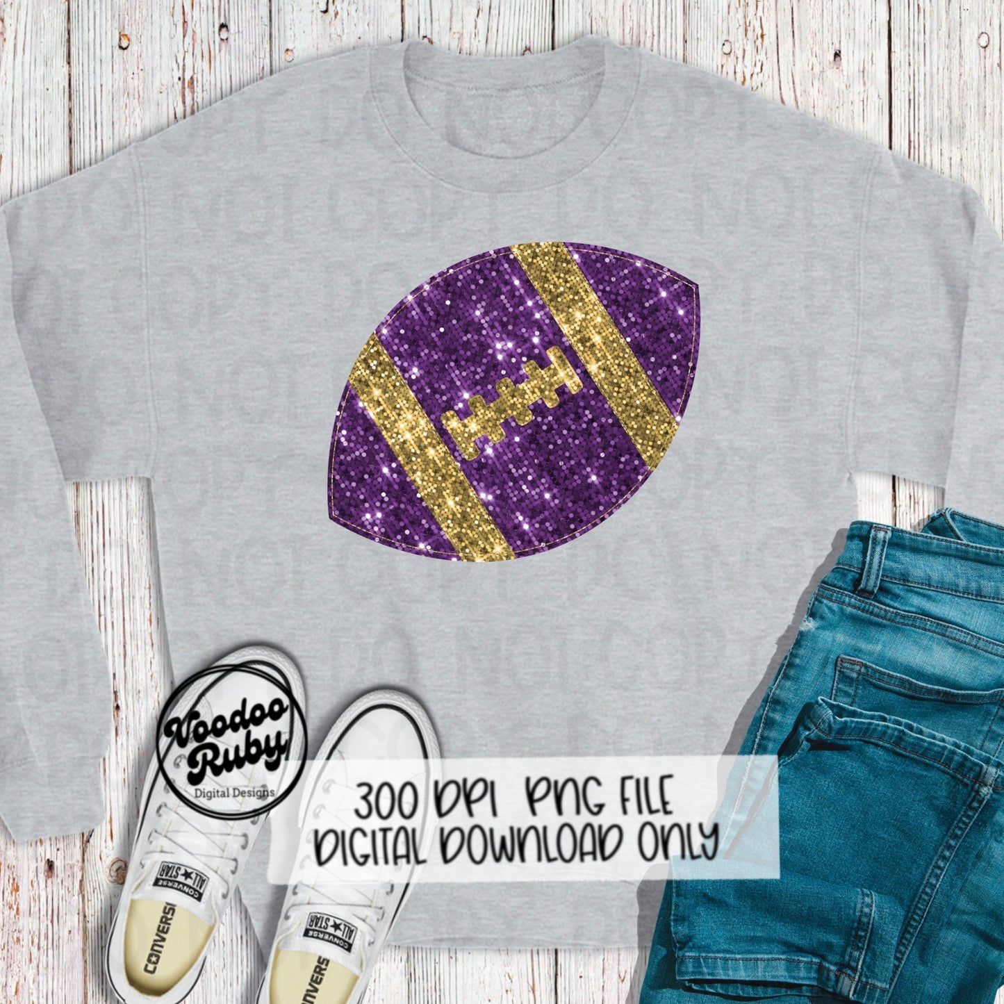 Sequin Purple Gold Football PNG Design Glitter Hand Drawn Digital Download Faux Sequins Patch PNG Printable Clip Art Faux Appliqué Football