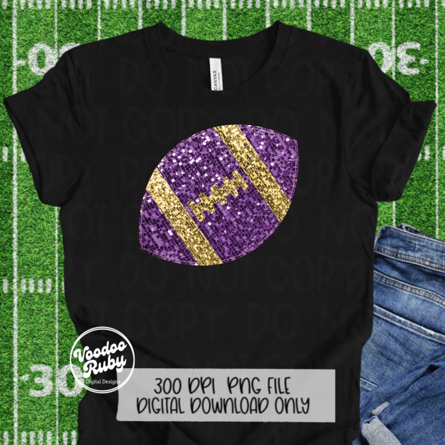 Sequin Football PNG Design Glitter Hand Drawn Digital Download Faux Sequins Patch PNG Printable Clip Art Faux Appliqué Football DTF