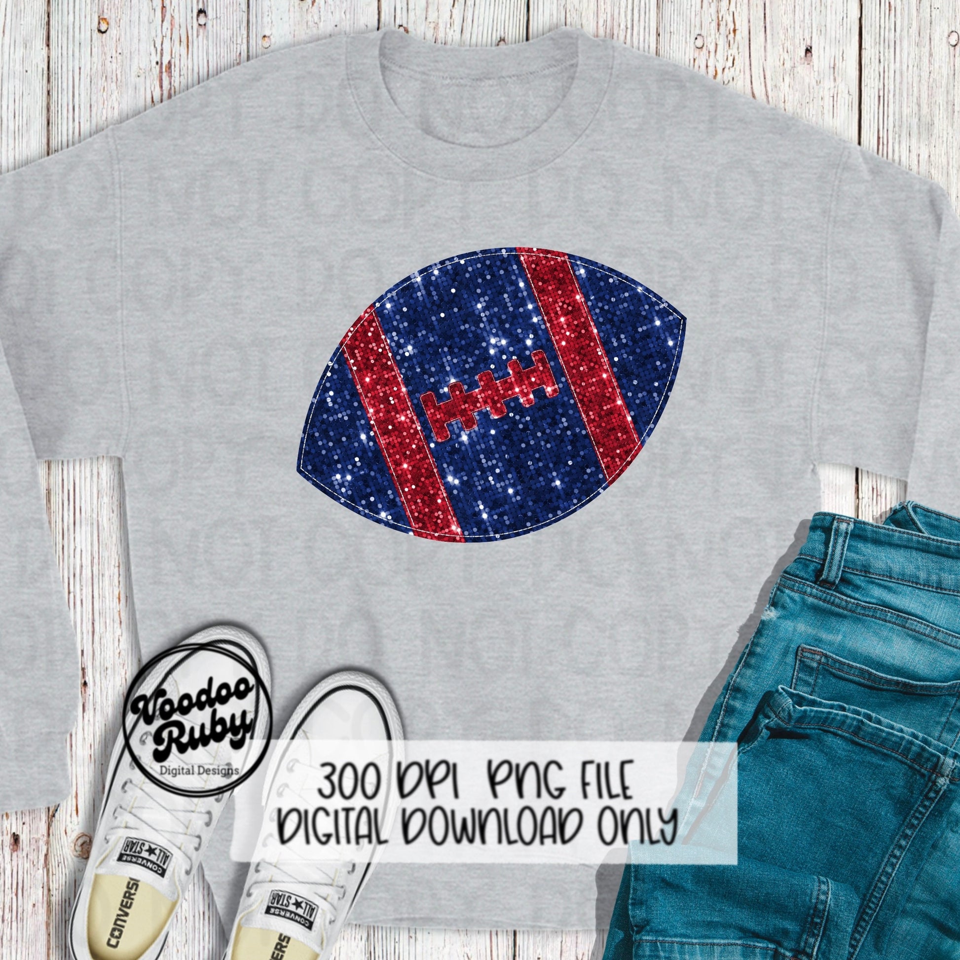 Red Blue Sequin Football PNG Design Sublimation Glitter Hand Drawn Digital Download Faux Sequin Patch PNG Glitter Football DTF Printable