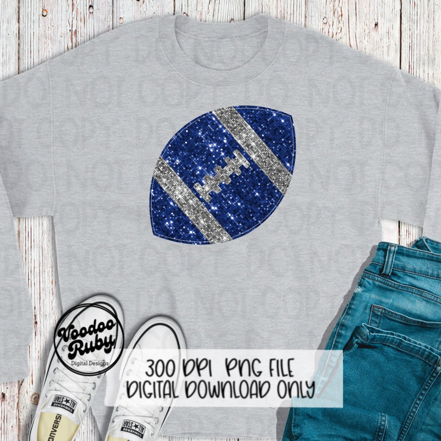 Blue Silver Sequin Football PNG Design Glitter Sublimation Hand Drawn Digital Download Faux Patch PNG Printable Faux Appliqué Football DTF