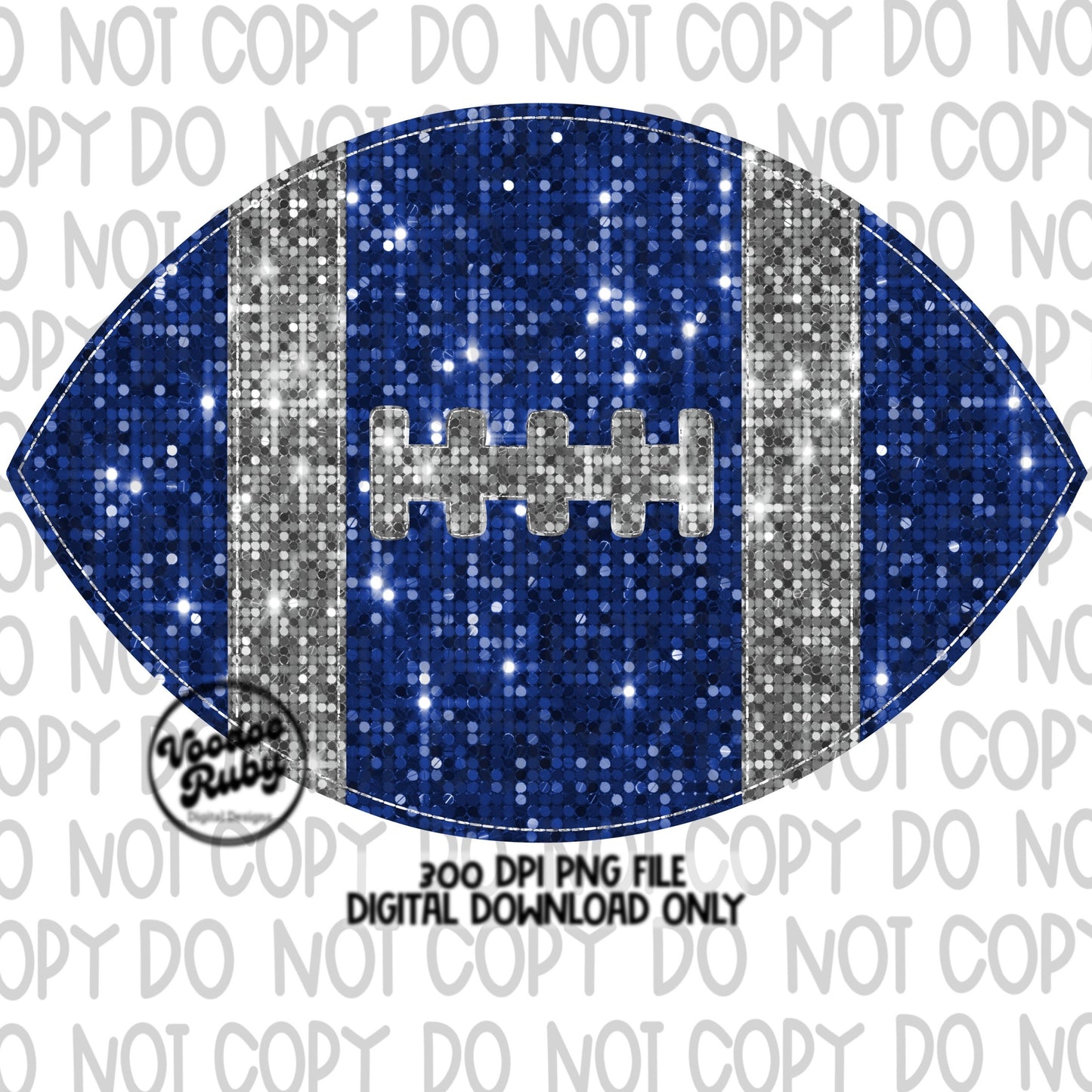 Blue Silver Sequin Football PNG Design Glitter Sublimation Hand Drawn Digital Download Faux Patch PNG Printable Faux Appliqué Football DTF